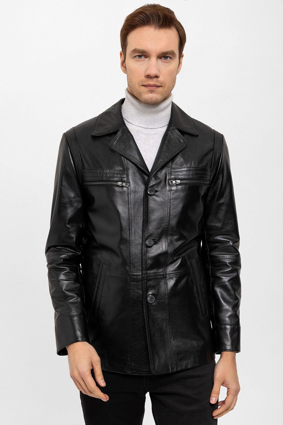 Black Douglas Men's Leather Coat