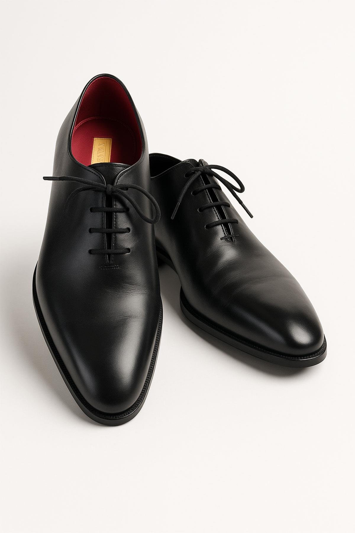 Siyah Düz Deri Bağcıklı Klasik Ayakkabı