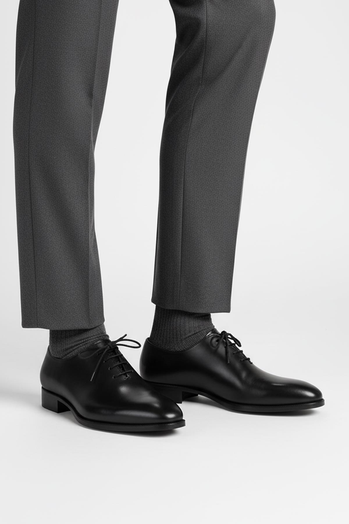 Siyah Düz Deri Bağcıklı Klasik Ayakkabı