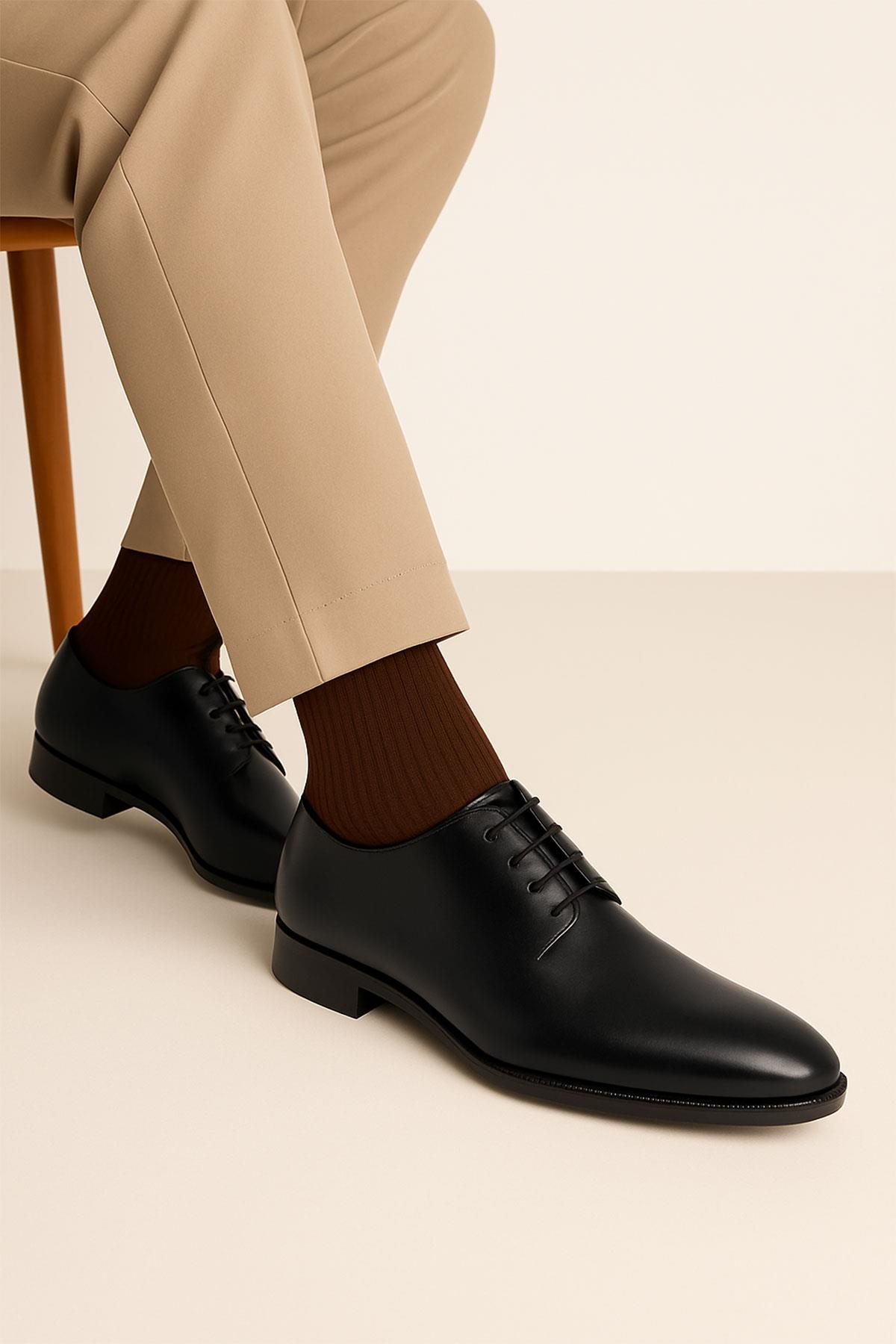 Siyah Düz Deri Bağcıklı Klasik Ayakkabı