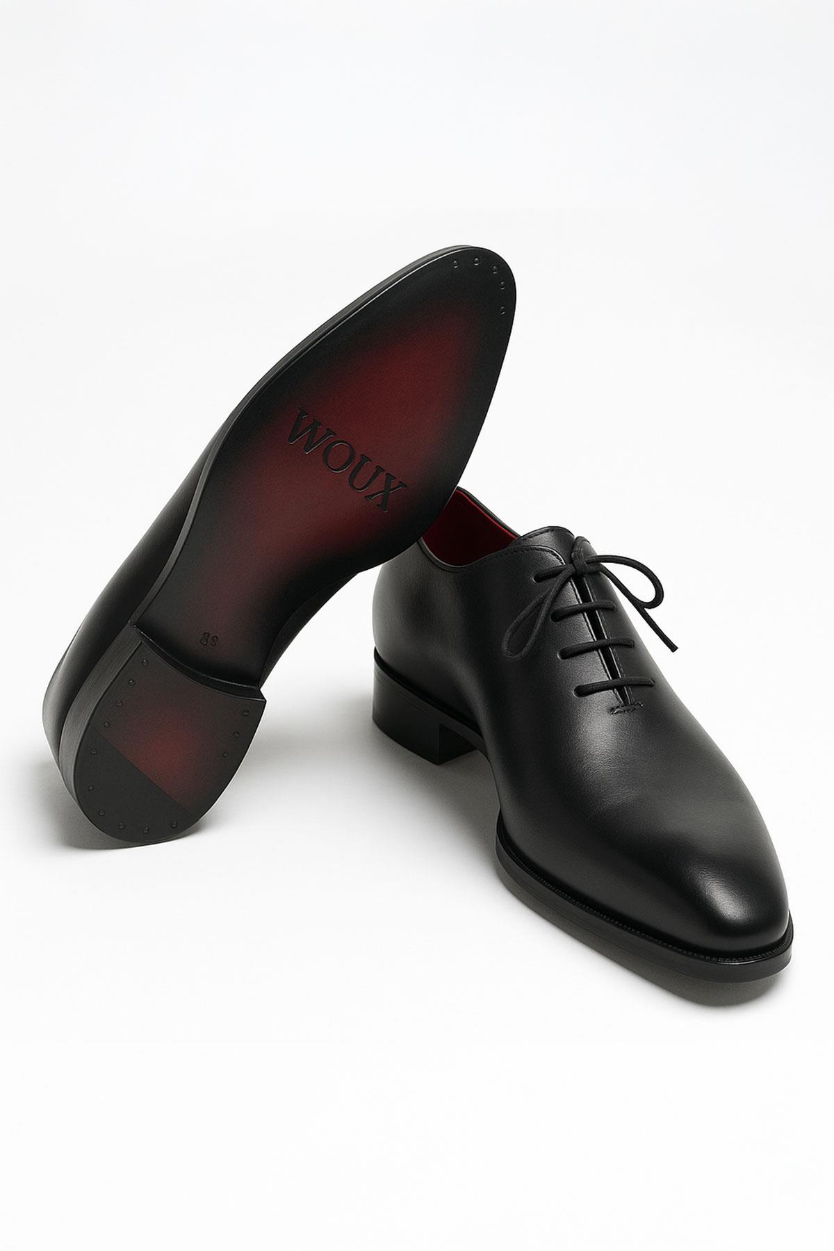 Siyah Düz Deri Bağcıklı Klasik Ayakkabı