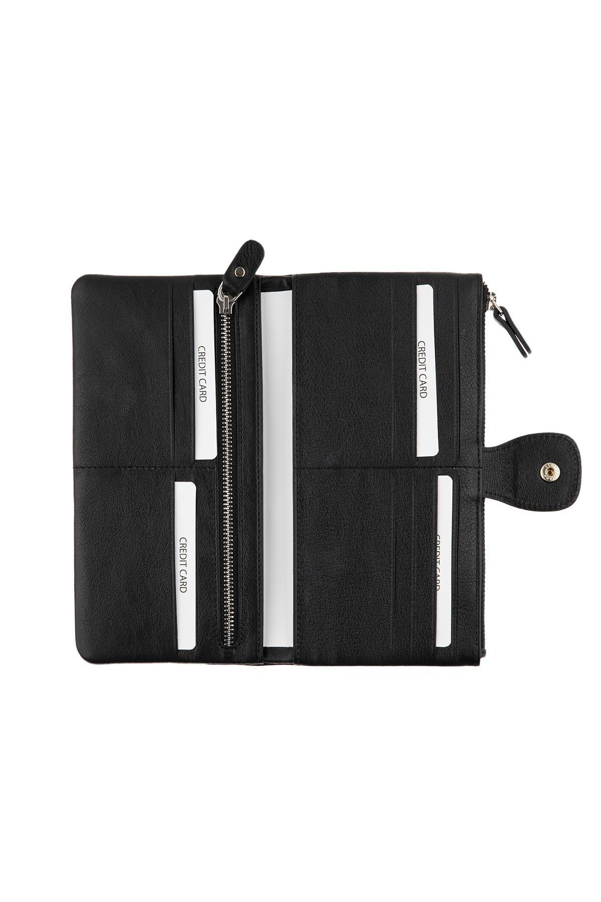 Black Zipper Back Women's Leather Wallet