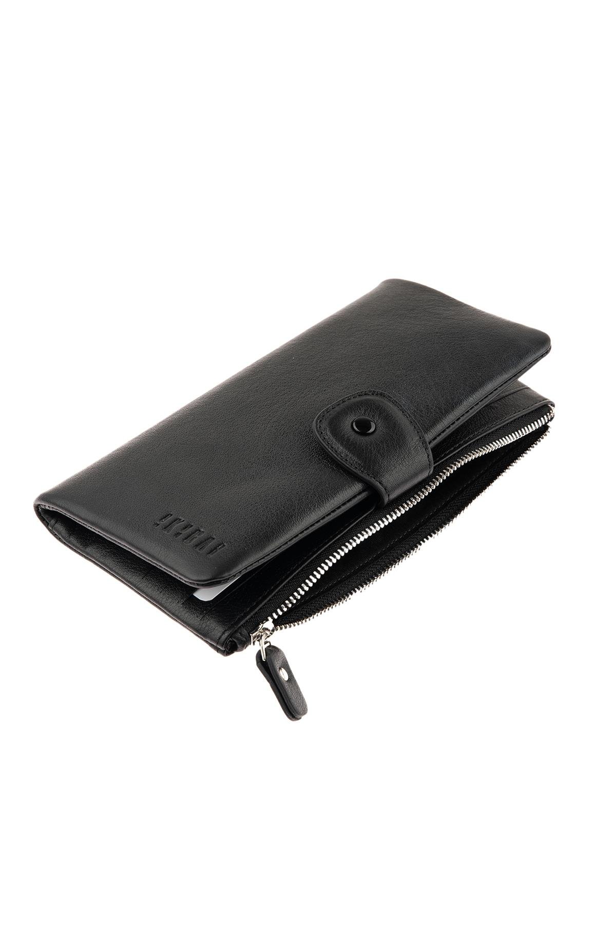 Black Zipper Back Women's Leather Wallet
