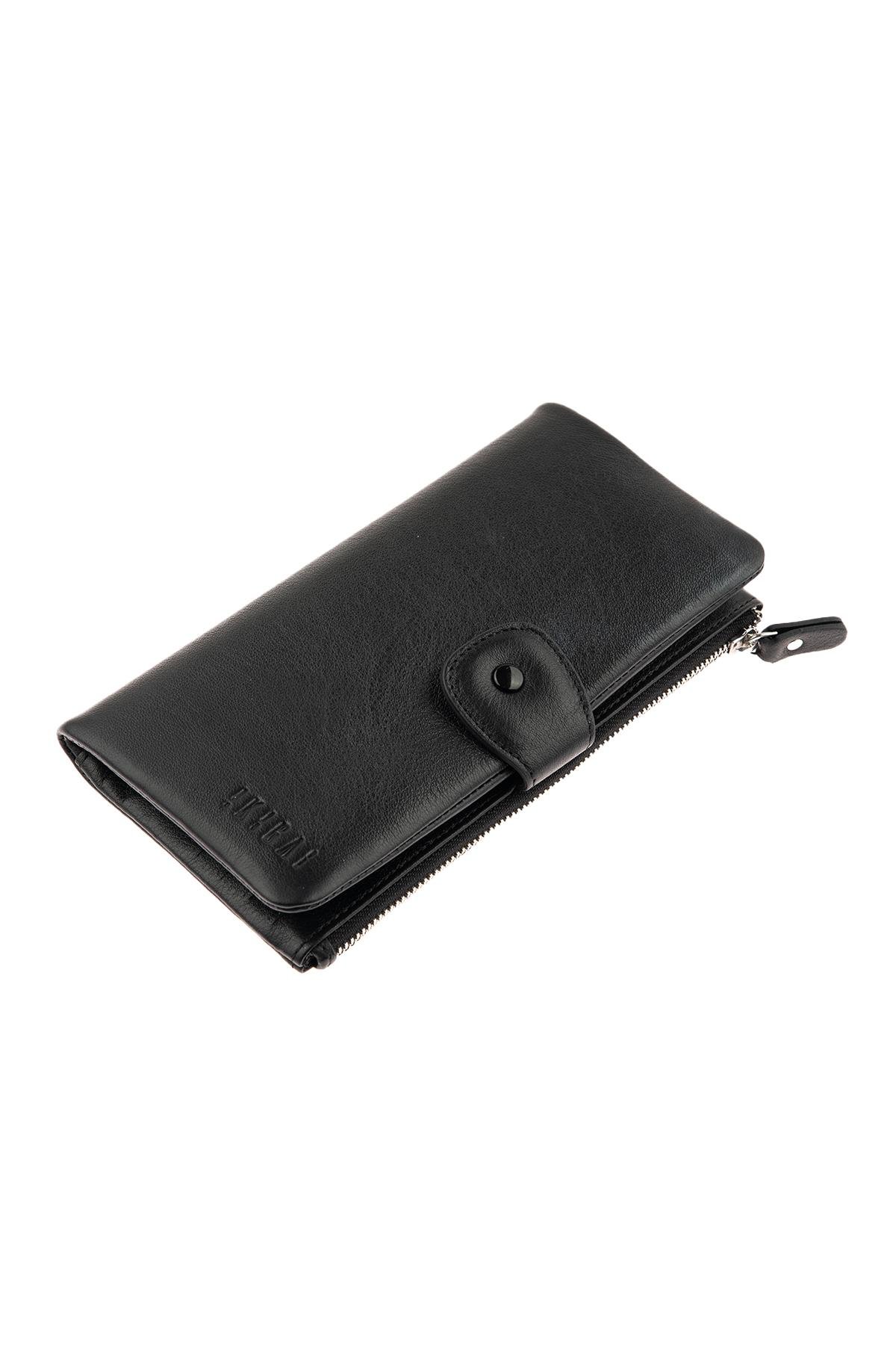 Black Zipper Back Women's Leather Wallet