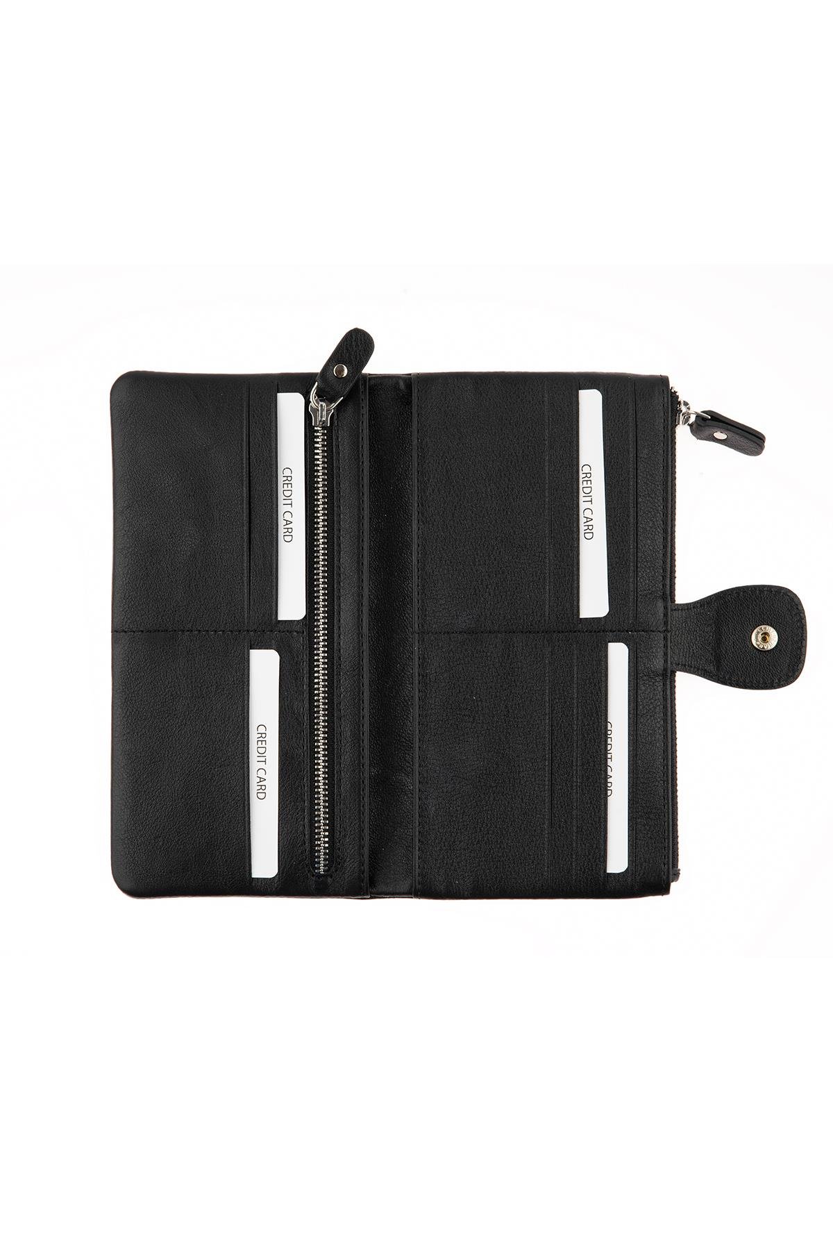 Black Zipper Back Women's Leather Wallet