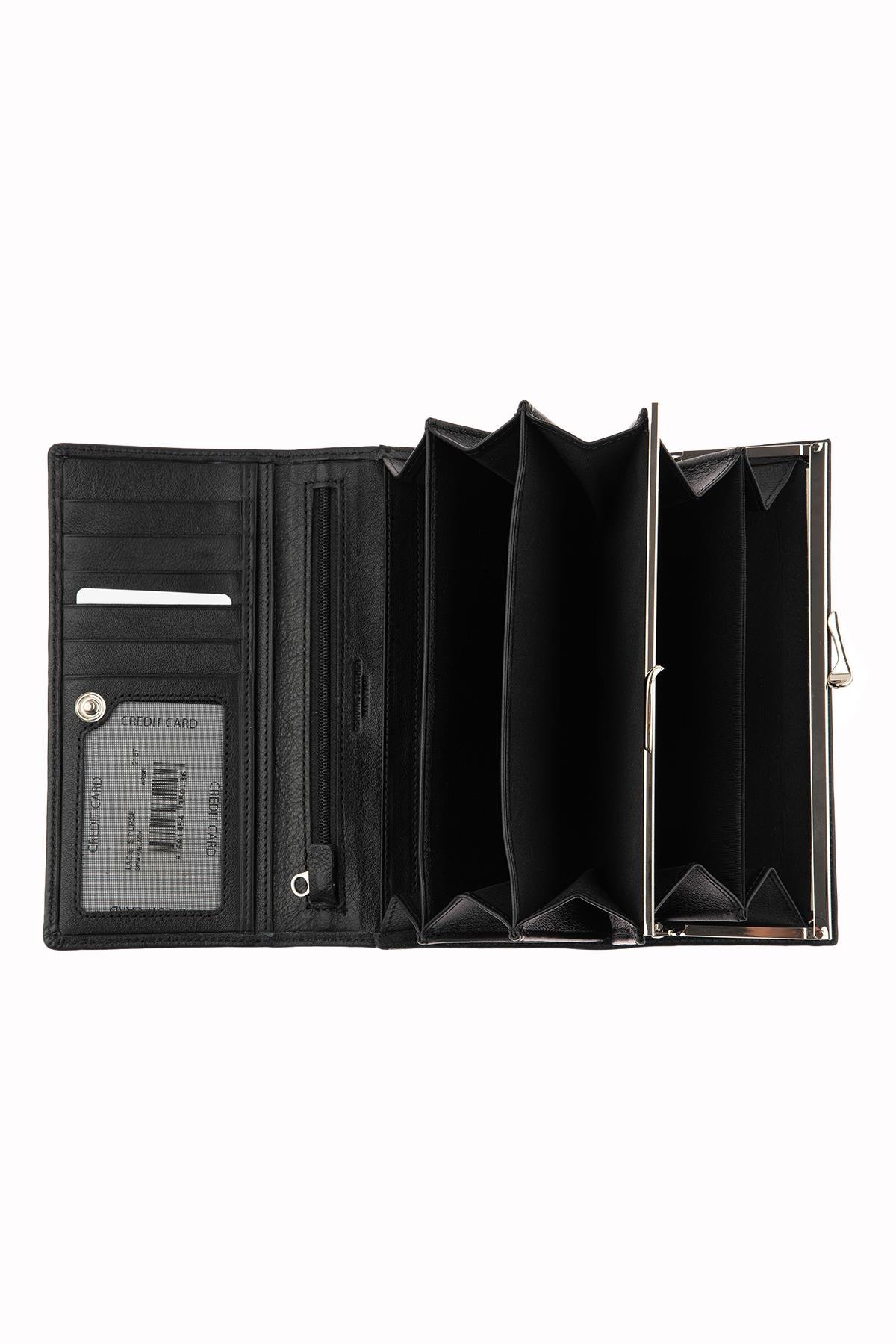 Black Snap Detailed WomenS Leather Wallet