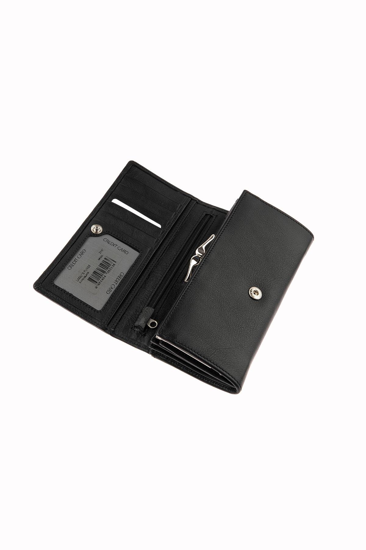 Black Snap Detailed WomenS Leather Wallet