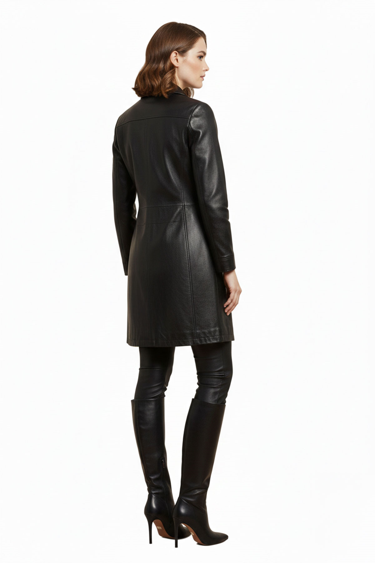 Siyah Hena Fermuarlı Geniş Kesim Uzun Kadın Hakiki Deri Kaban