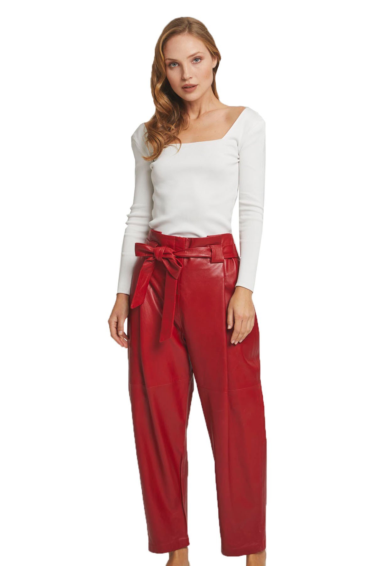 Siyah Kadın Havuç Kesim Deri Pantolon