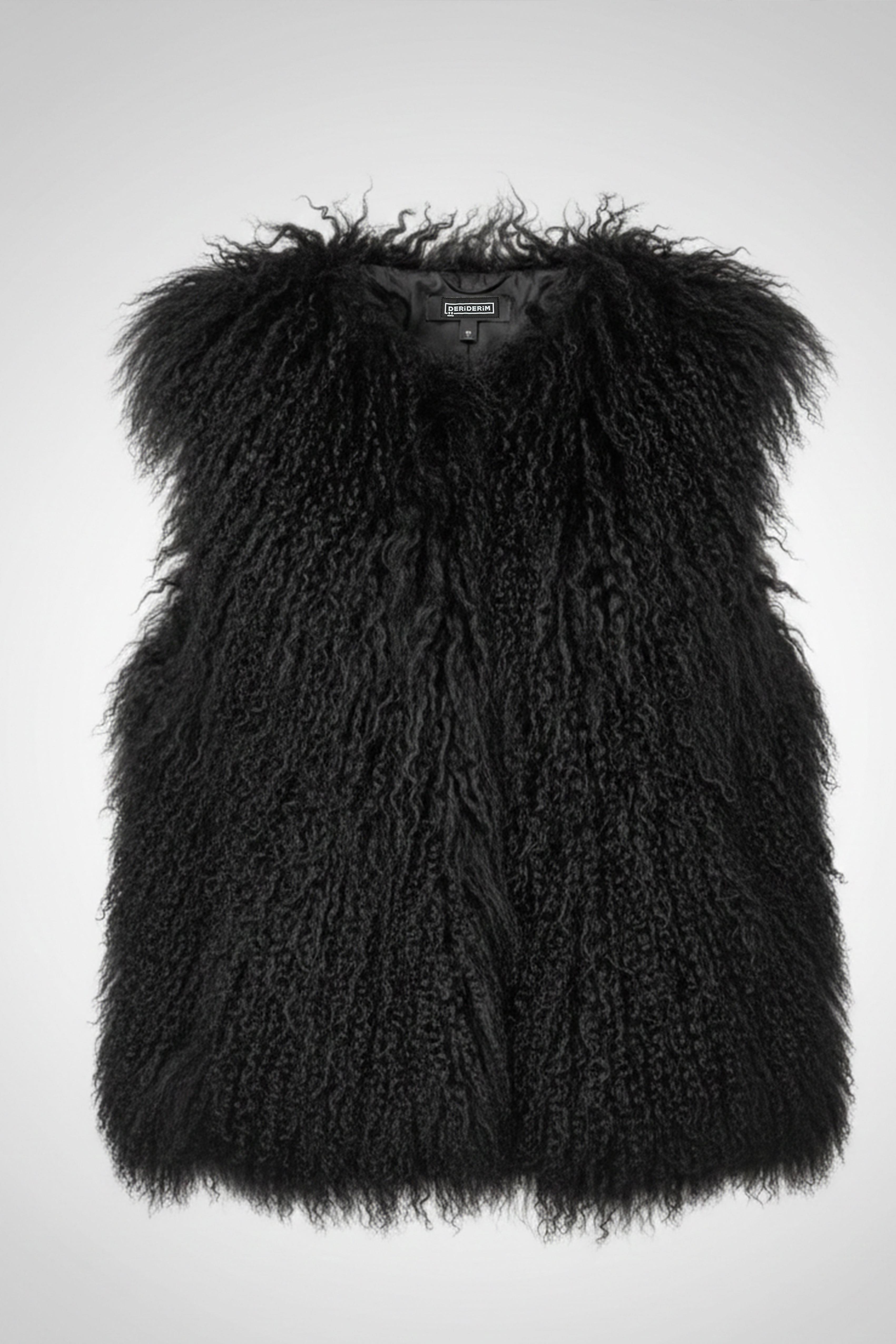 Siyah Kadın Nell Tiftik Tüy Bol Kesim Yelek 