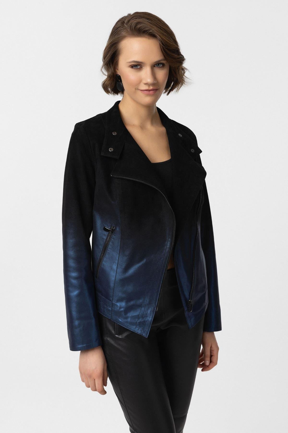 Black Navy Xenia Women's Suede Jacket