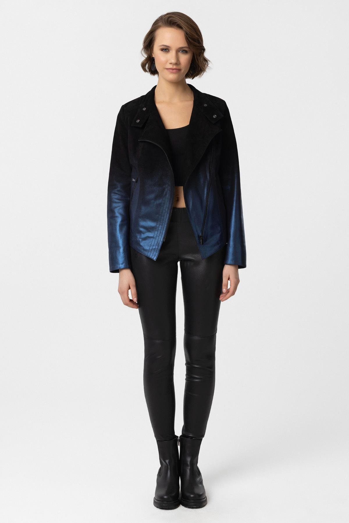 Black Navy Xenia Women's Suede Jacket