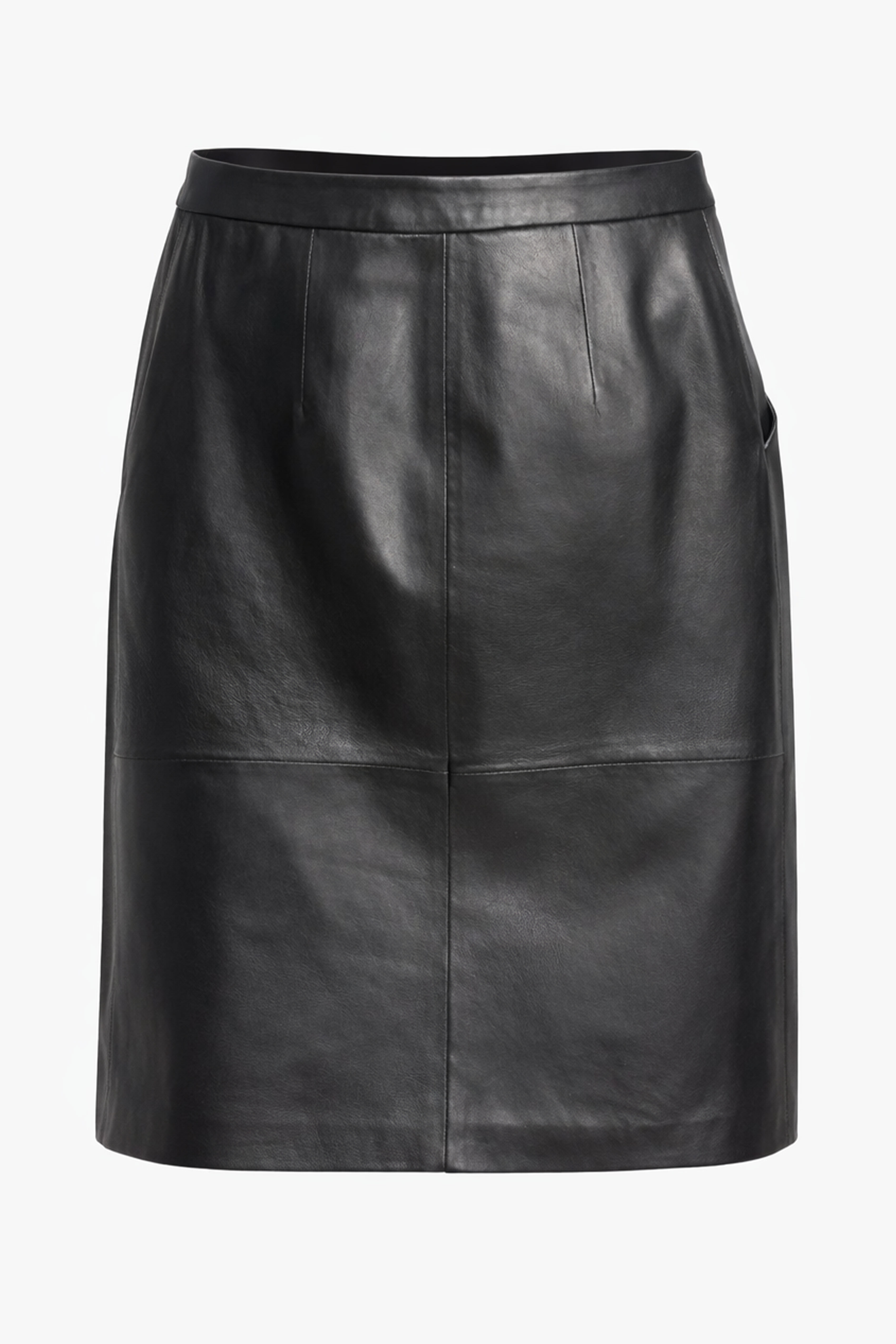 Siyah Lina Yırtmaç Detaylı Midi Hakiki Deri Kadın Etek