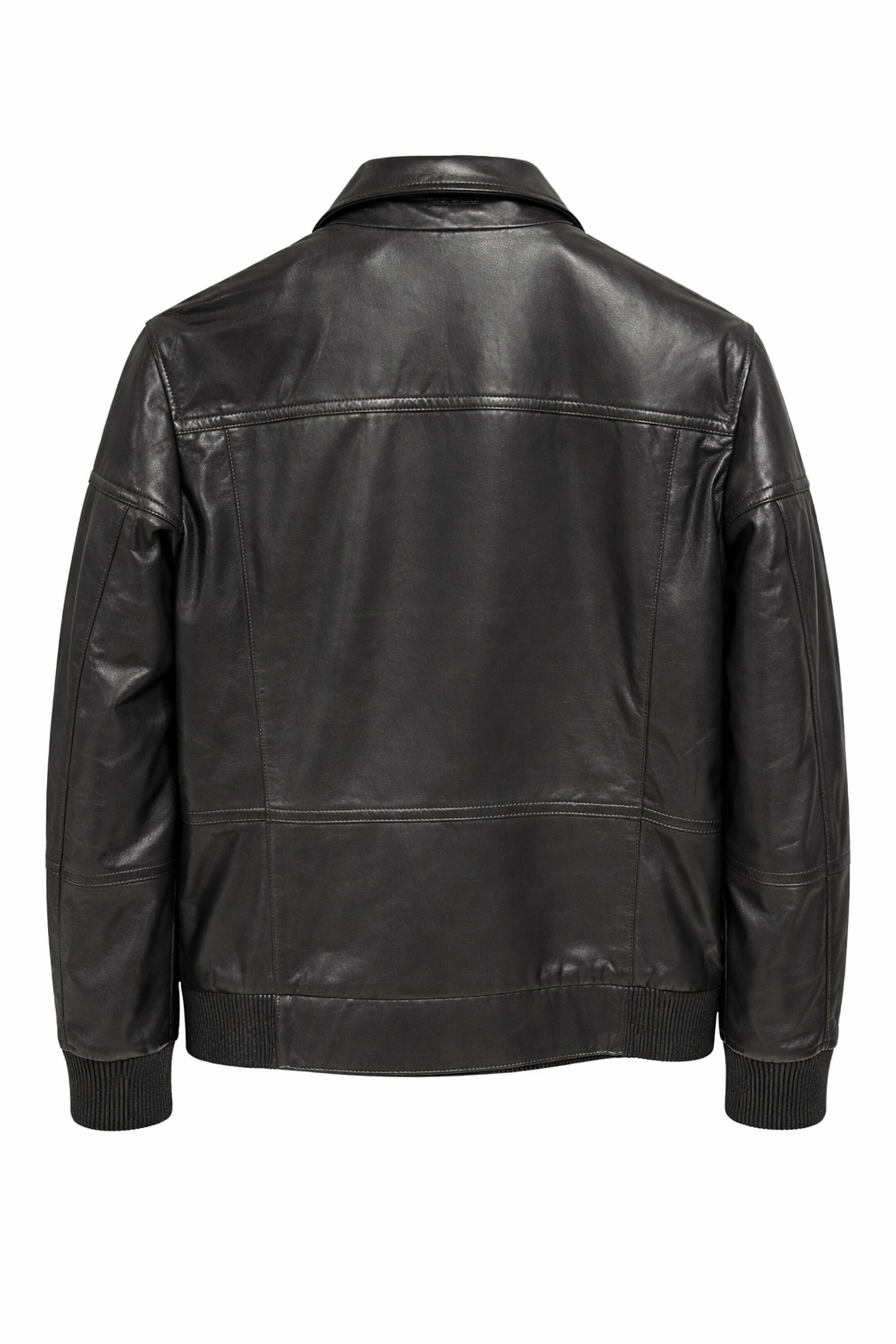 Siyah Lucas Fermuarlı Erkek Hakiki Deri Bomber Ceket