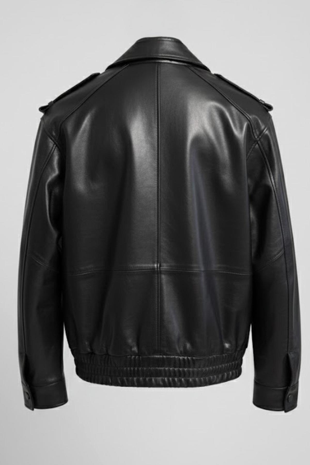 Siyah Orion Tokalı Kemer Detaylı Kadın Hakiki Deri Ceket