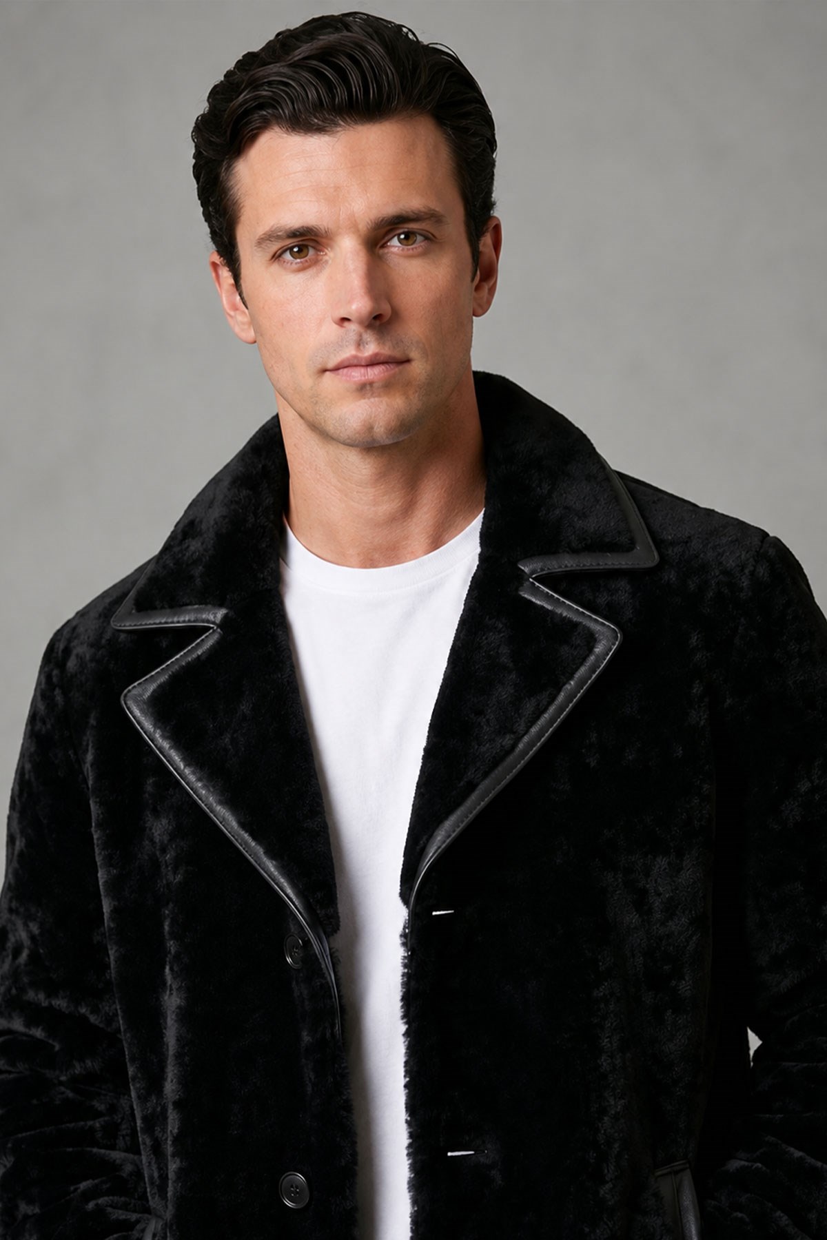 Black Richard Lined Mens Genuine Leather Fur Coat