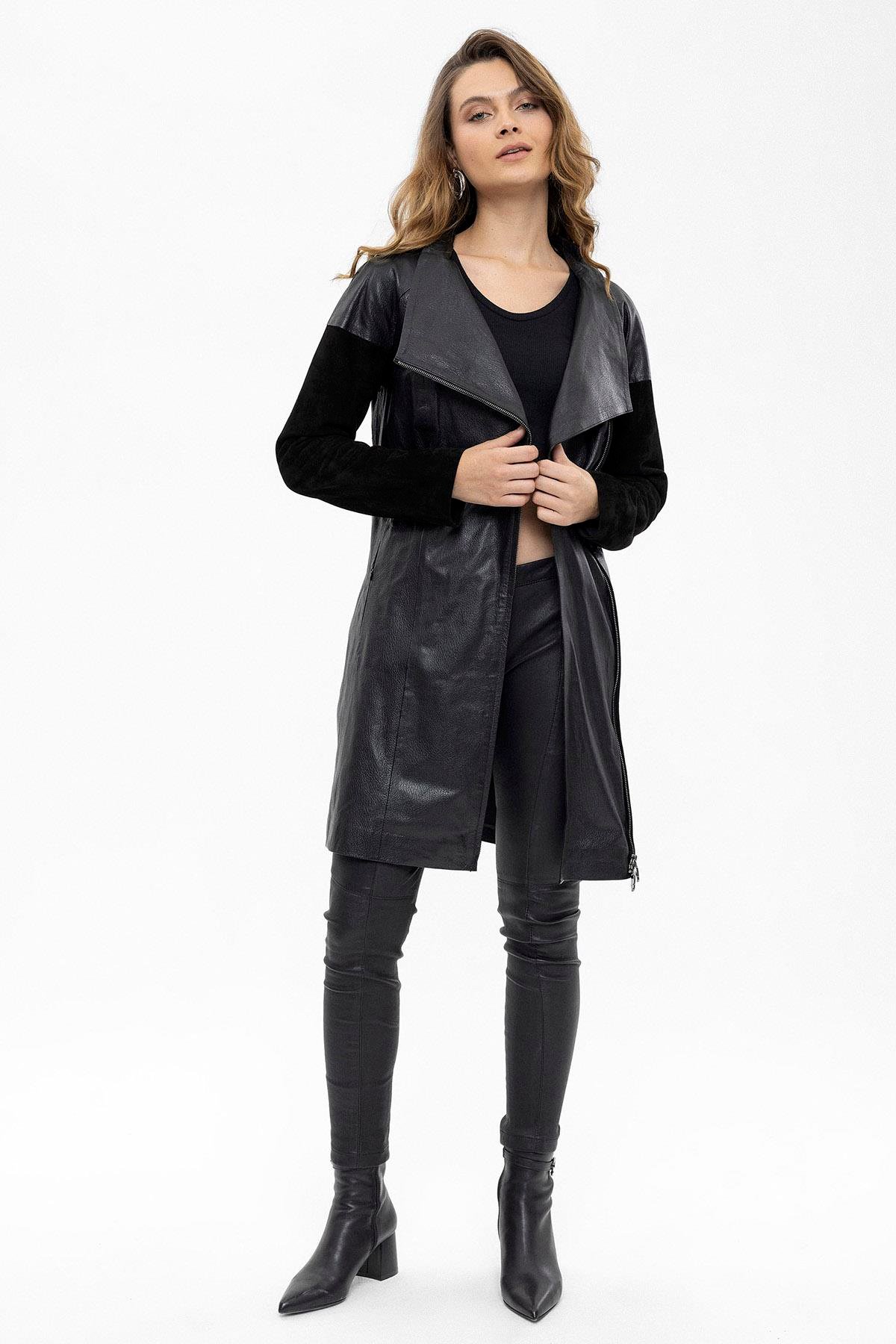 Siyah Valencia Kadın Deri Kaban