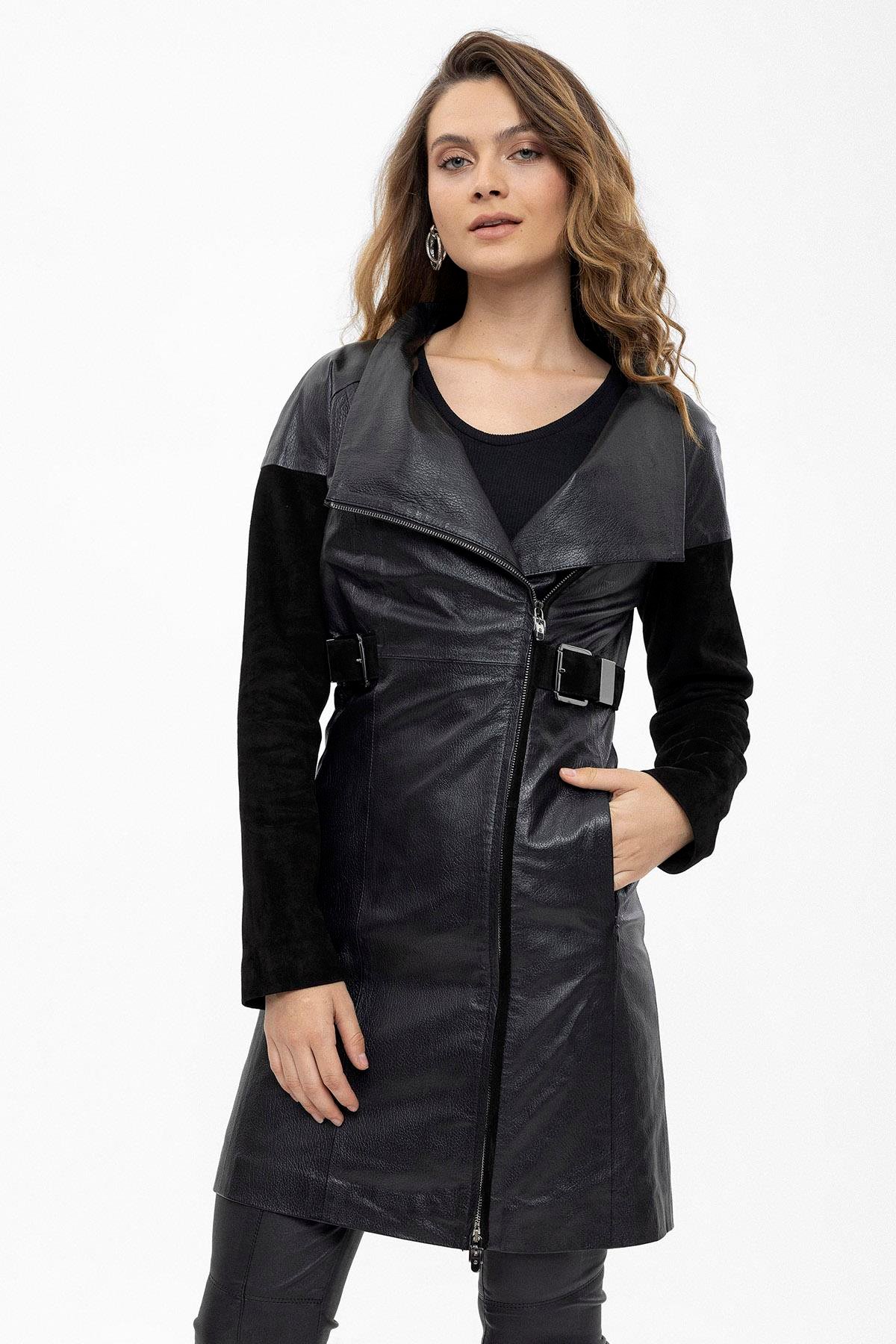 Siyah Valencia Kadın Deri Kaban