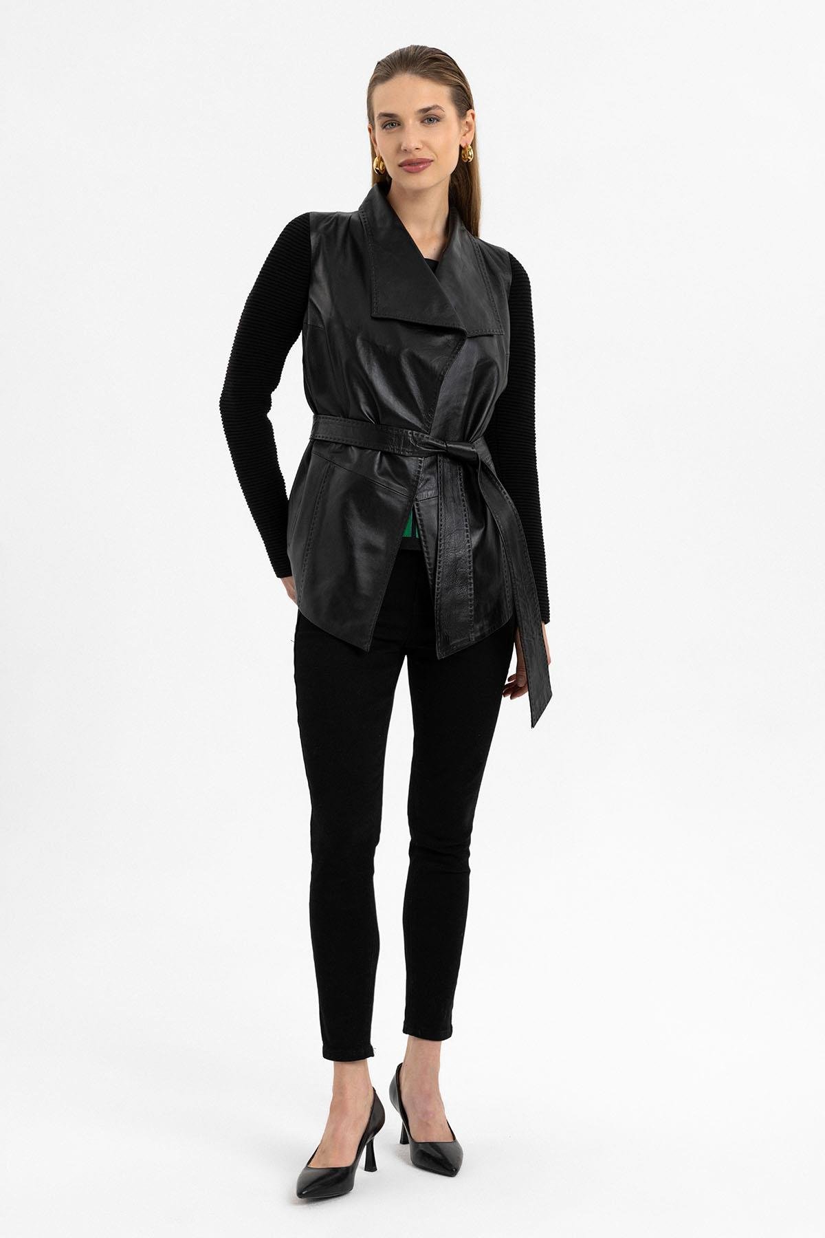 Black Zoe Women's Leather Coat