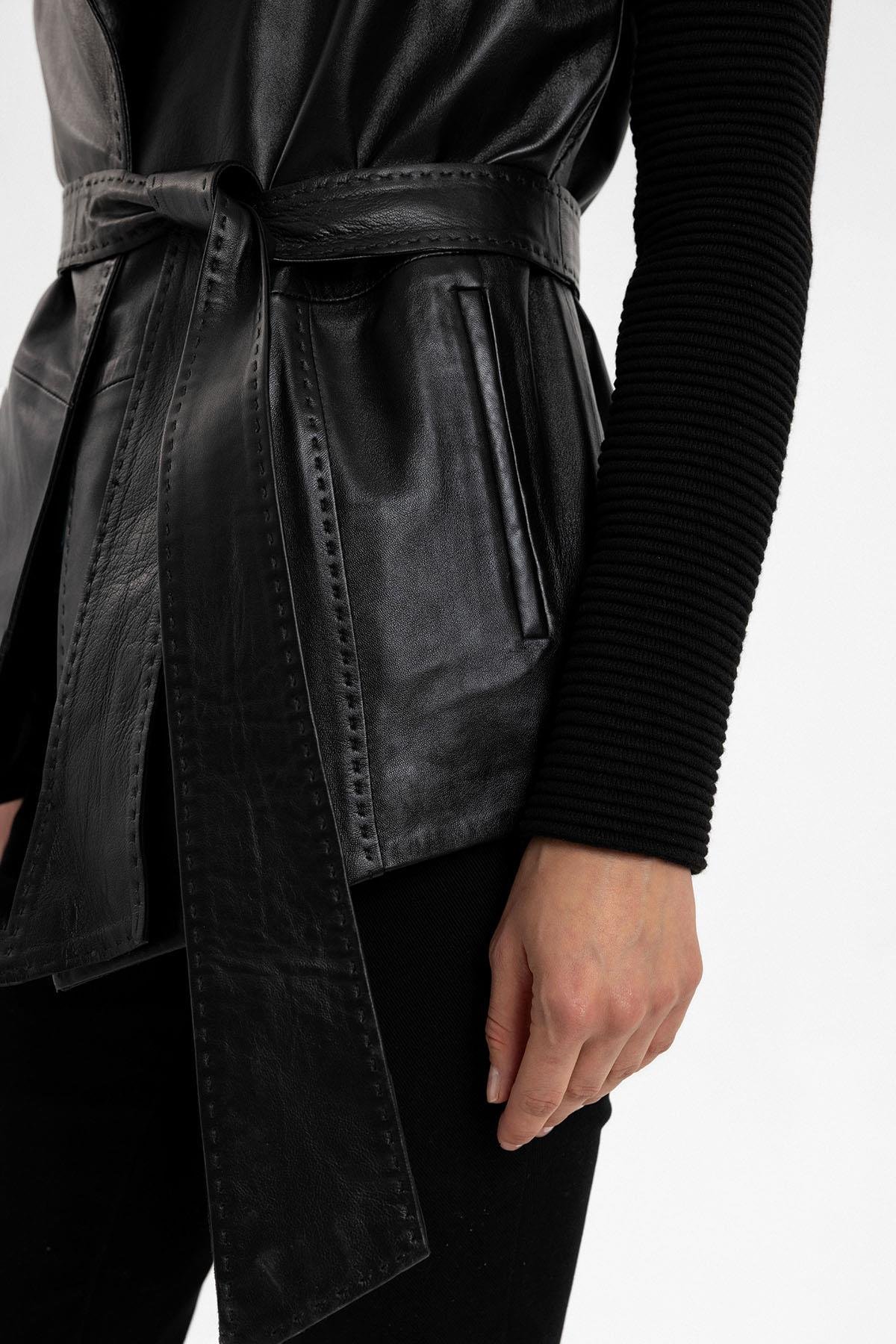 Black Zoe Women's Leather Coat