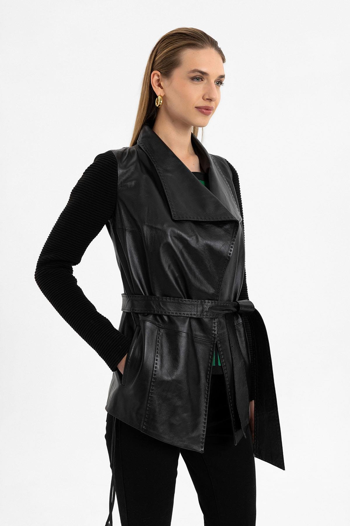Black Zoe Women's Leather Coat