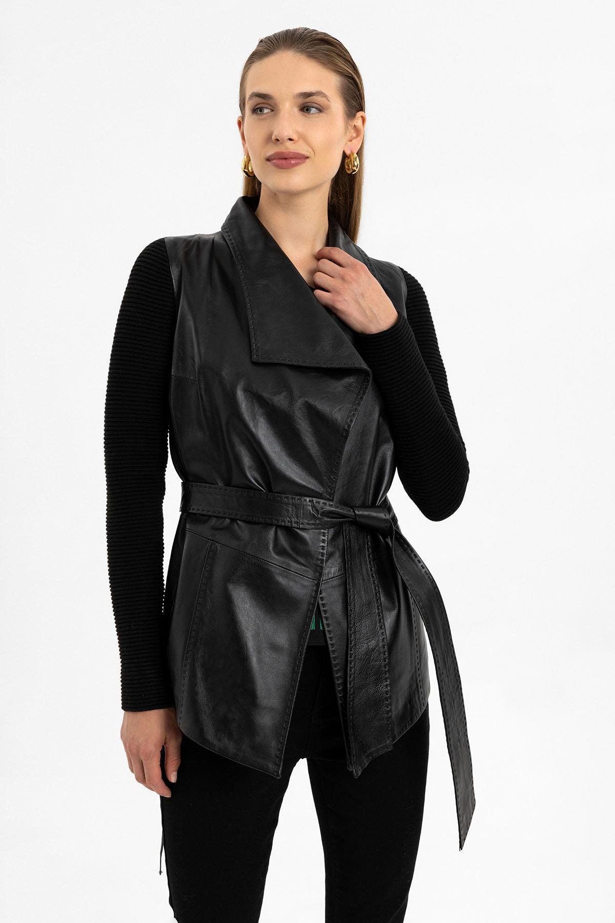 Black Zoe Women's Leather Coat