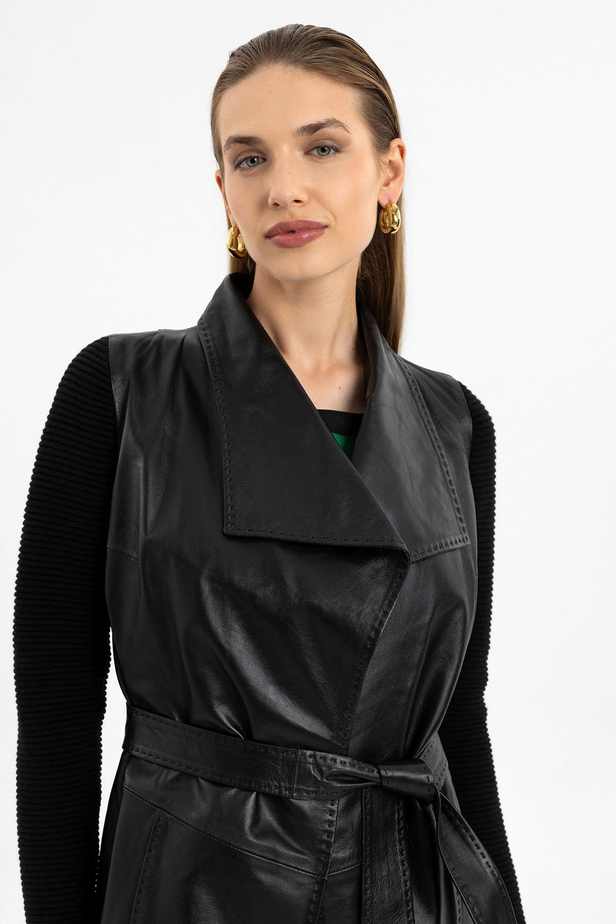 Black Zoe Women's Leather Coat