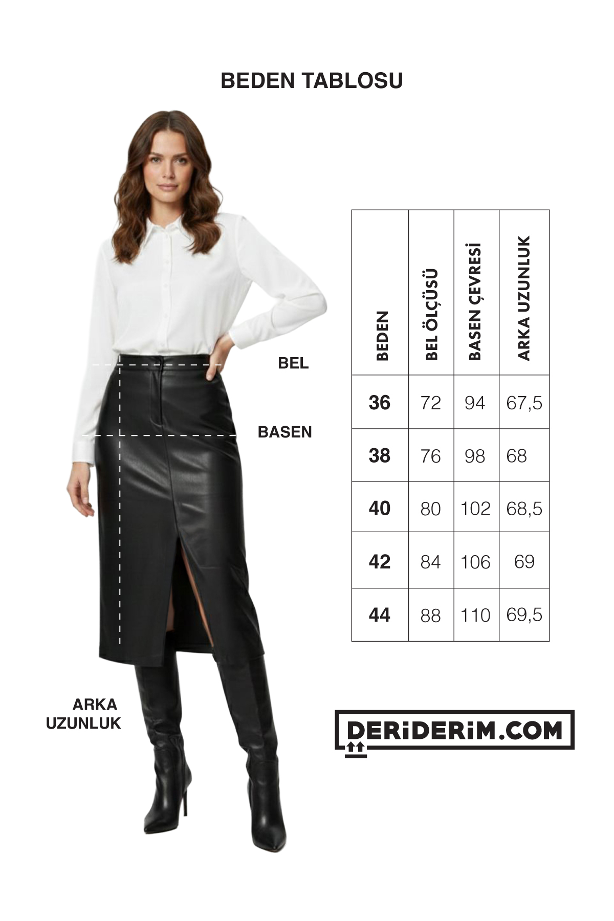 Stella Hakiki Deri Gri Yırtmaçlı Midi Kalem Etek