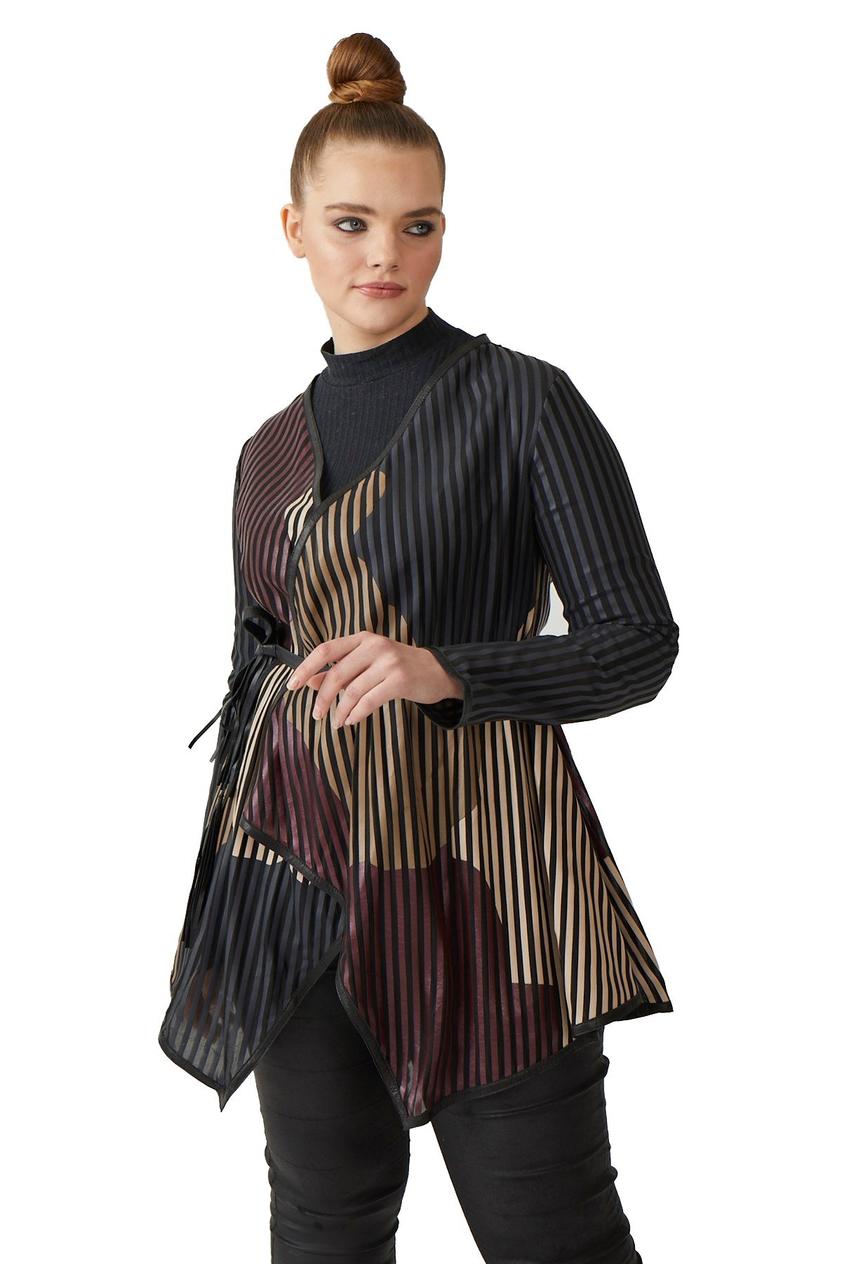 Striped Kadın Deri Ceket