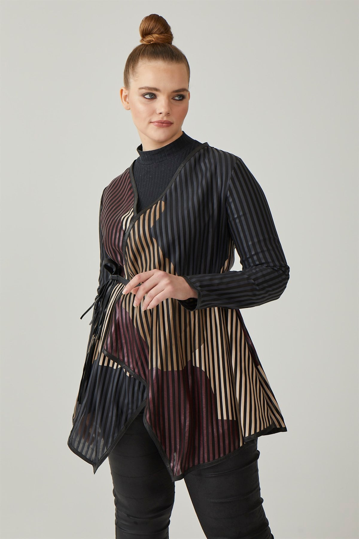 Striped Kadın Deri Ceket