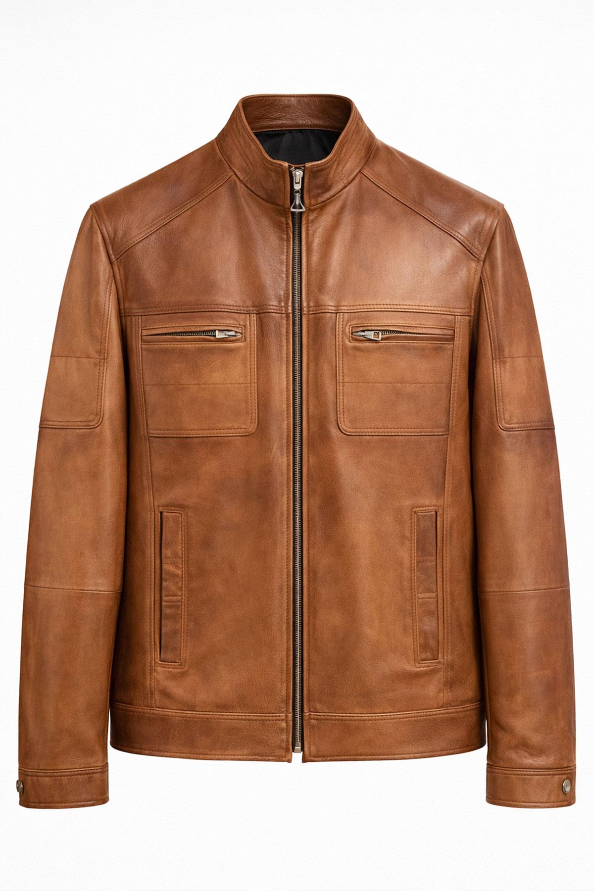 Taba Everest Dik Yaka Erkek Hakiki Deri Ceket