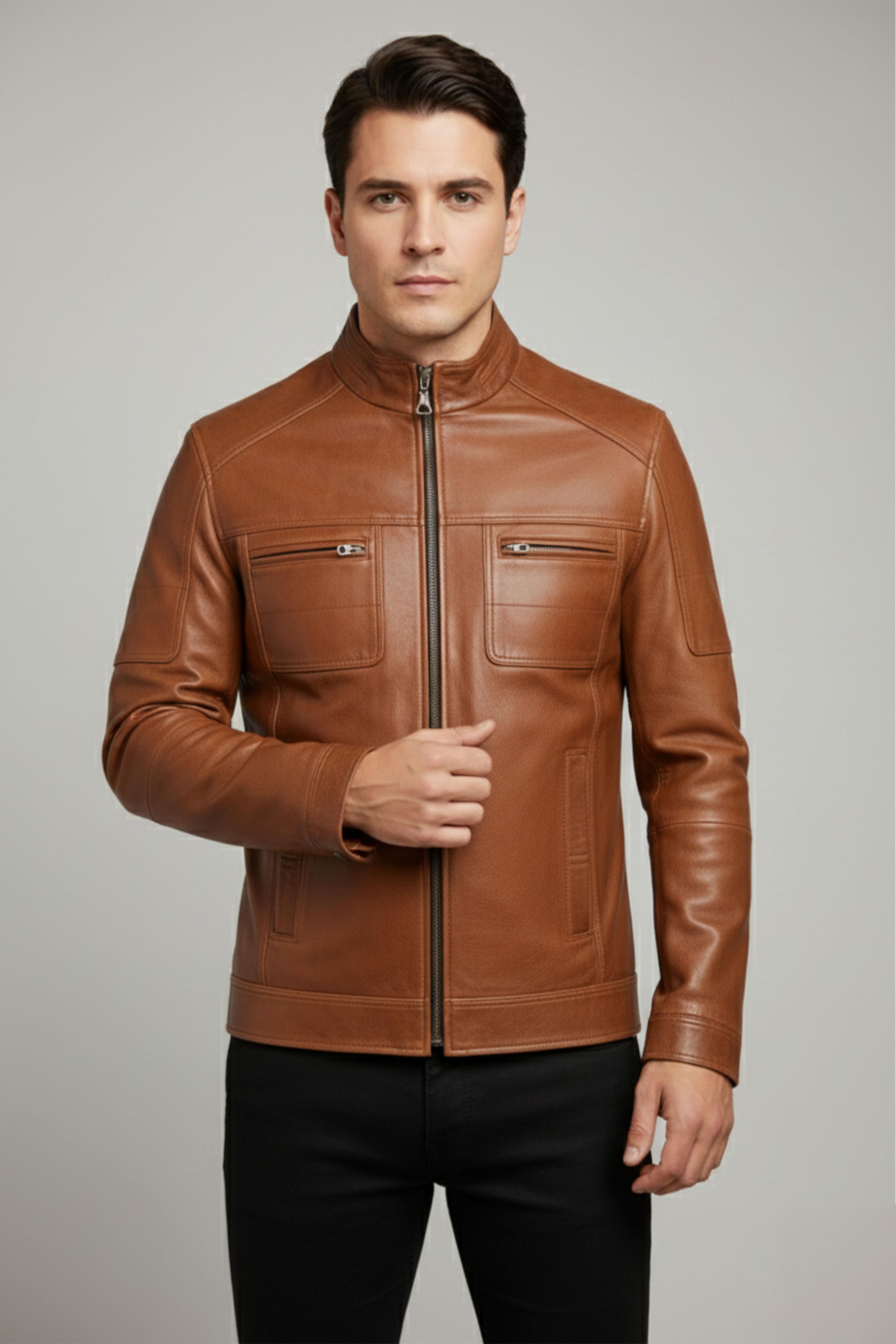 Taba Everest Dik Yaka Erkek Hakiki Deri Ceket