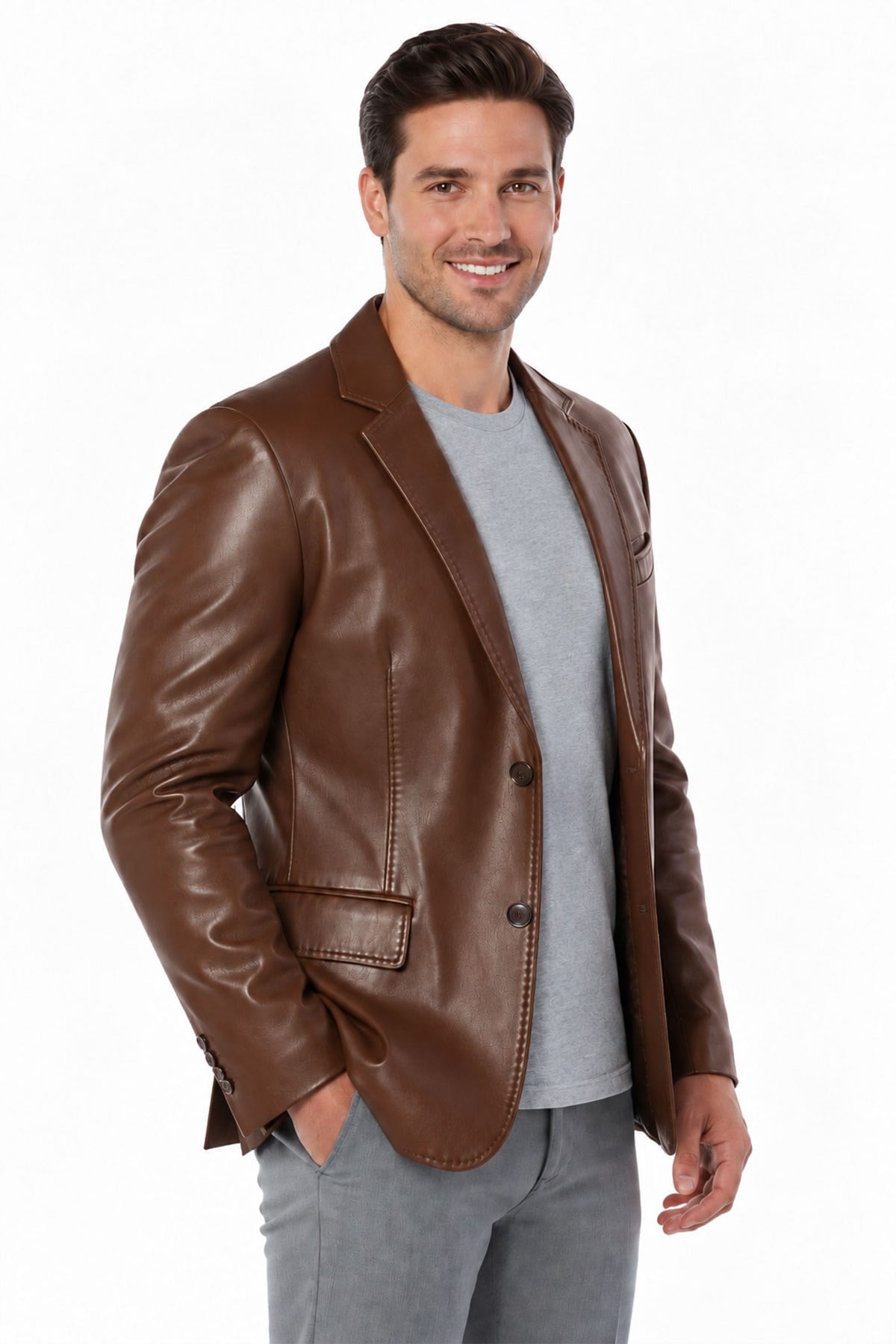 Taba Lou Erkek Hakiki Deri Blazer Ceket