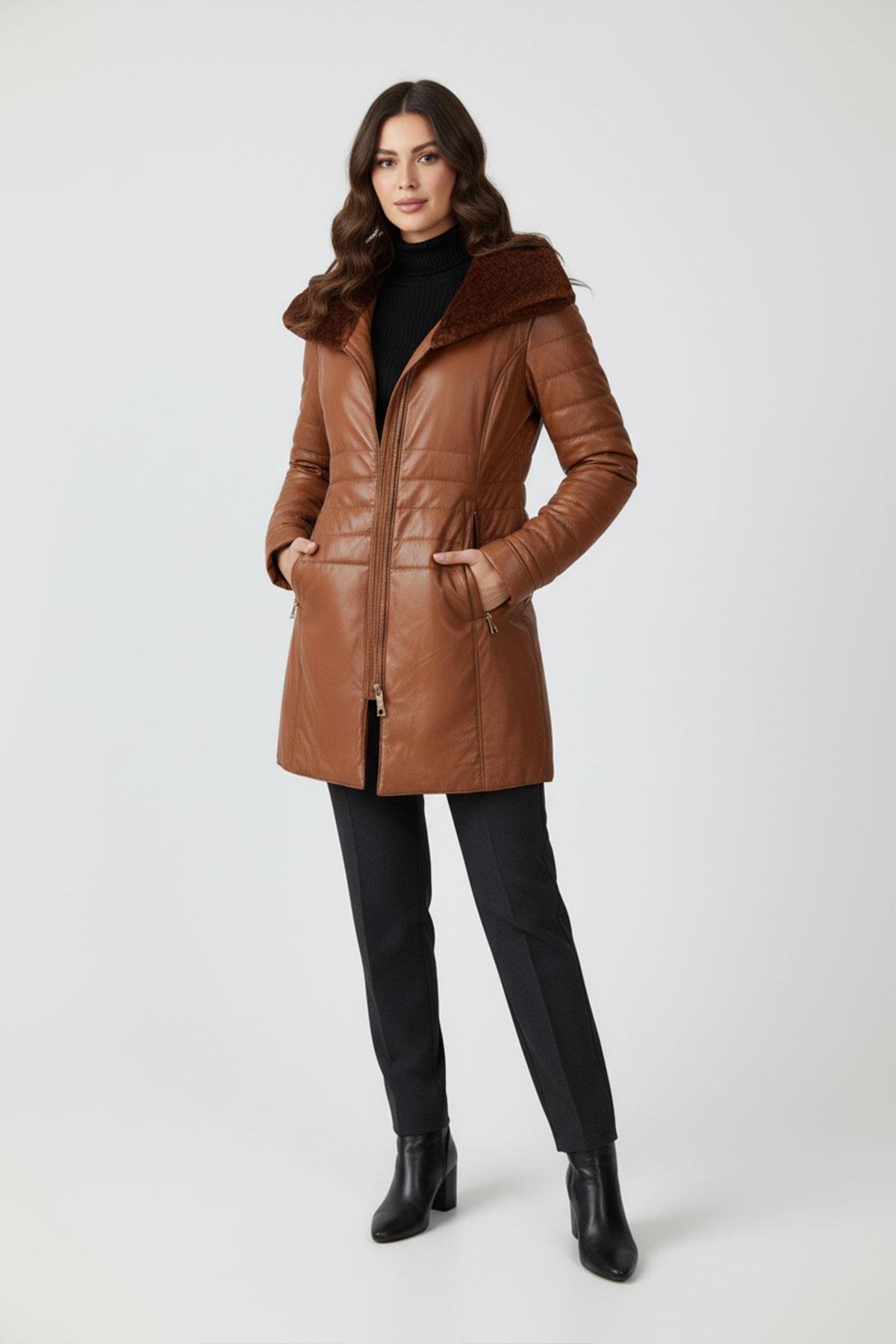 Tobacco Madelyn WomenS Leather Coat