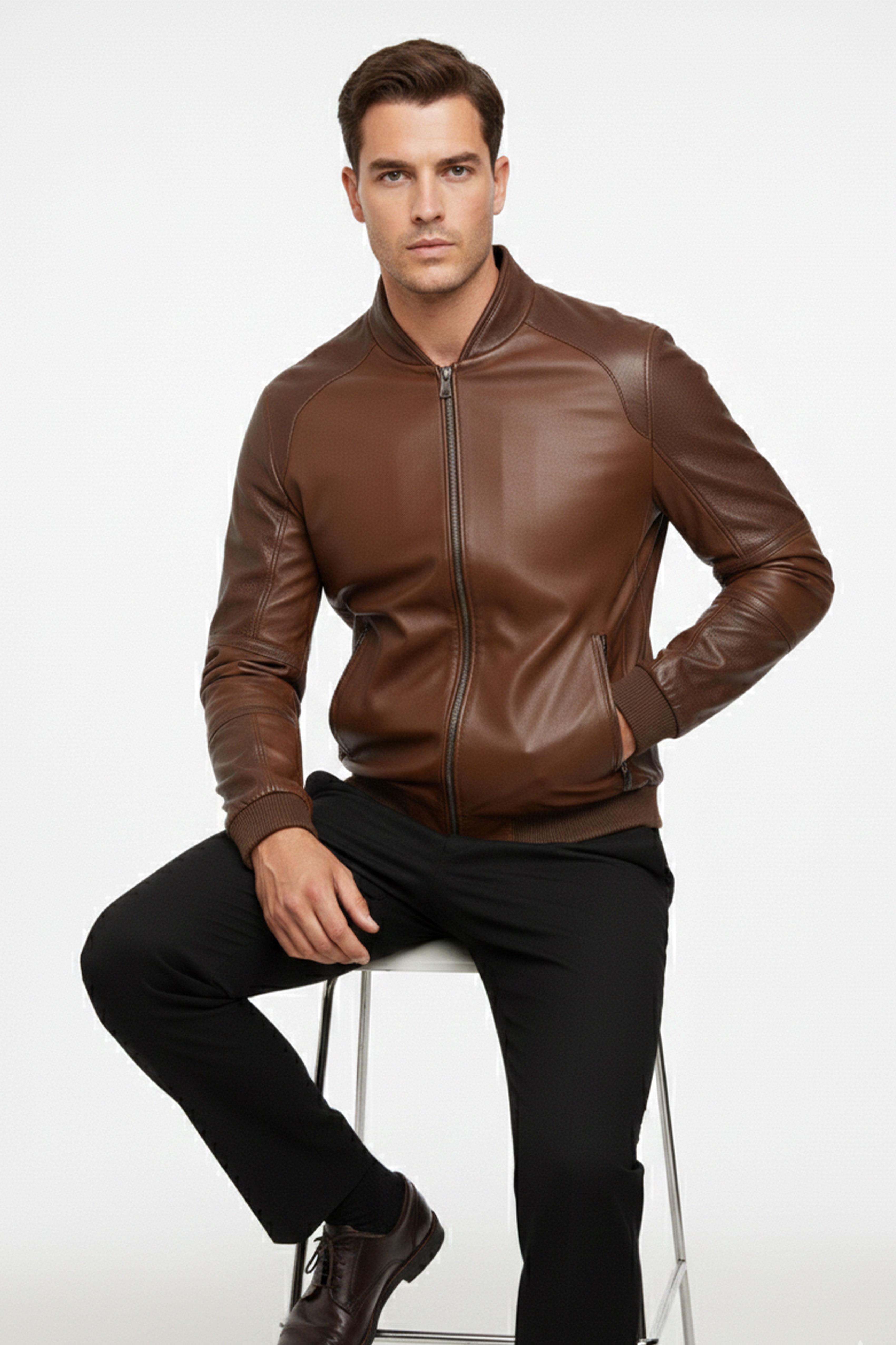 Taba Marco Hakiki Deri Erkek Bomber Ceket