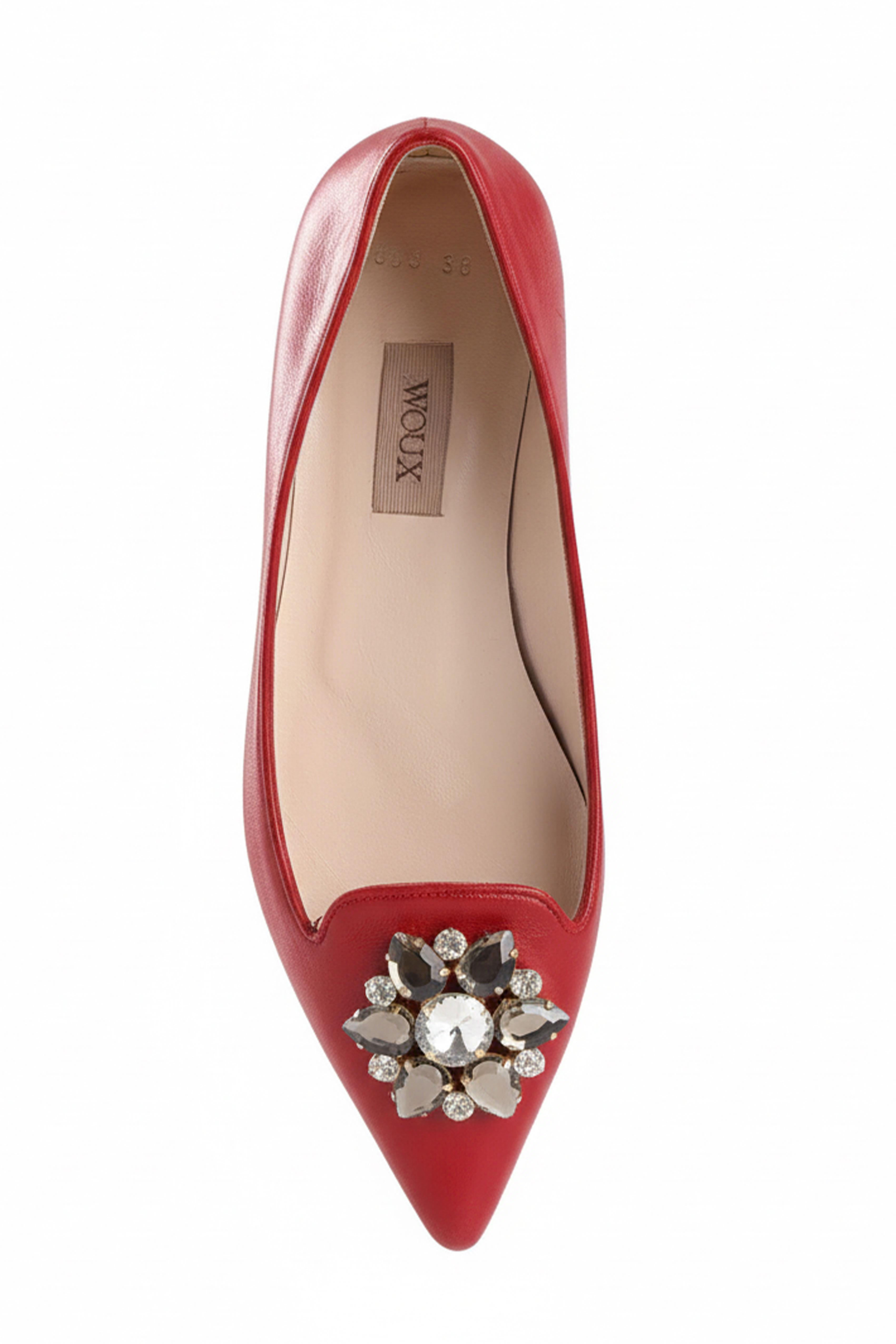 Taş Detaylı Deri Kırmızı Babet