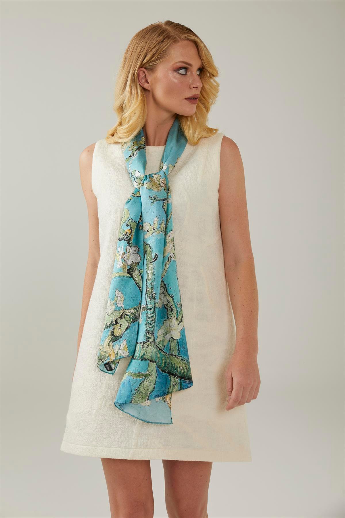 Turkuaz Van Gogh Almond Blossoms 50x170 Ipek Fular Eşarp