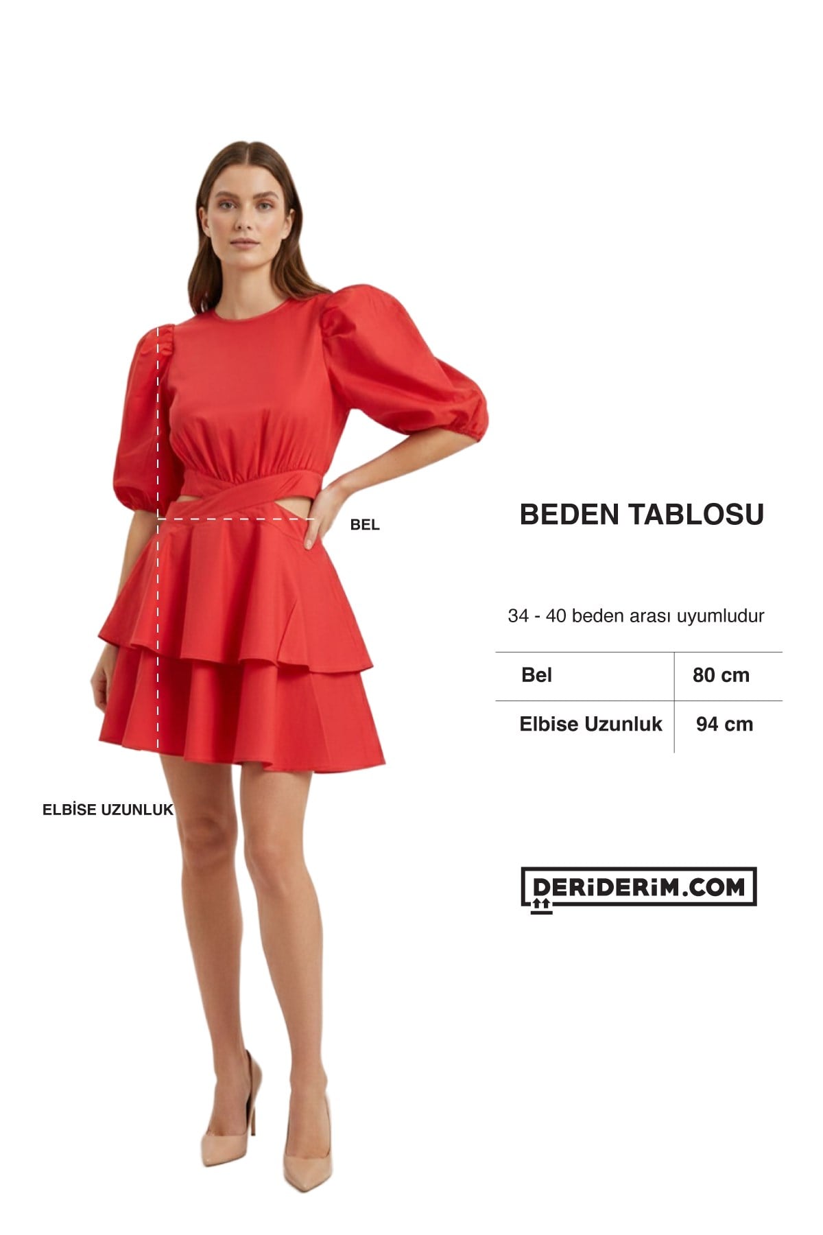 Turuncu Bel Dekolteli Kat Volanlı Mini Elbise