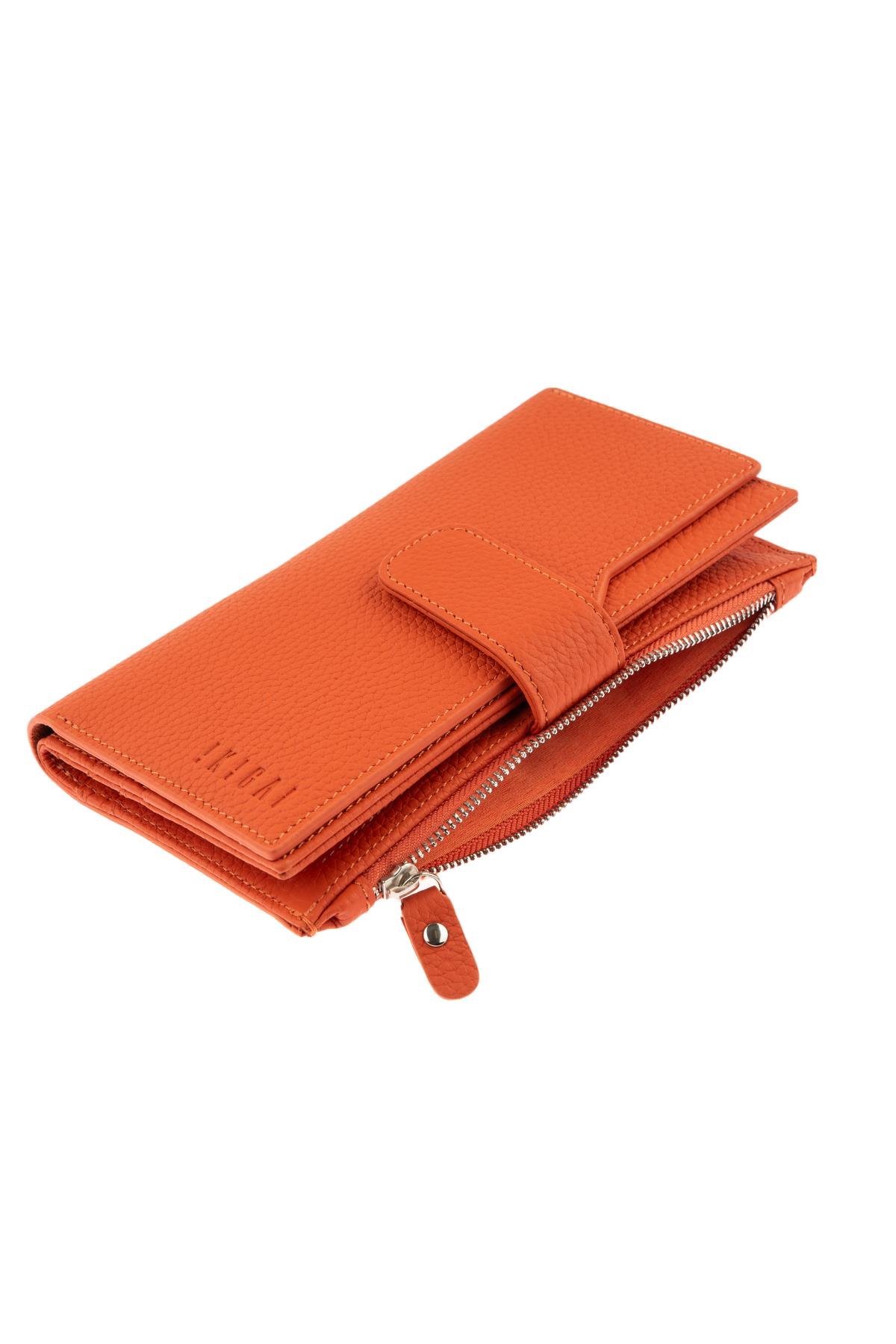 Orange Zipper Detailed Women's Leather Wallet
