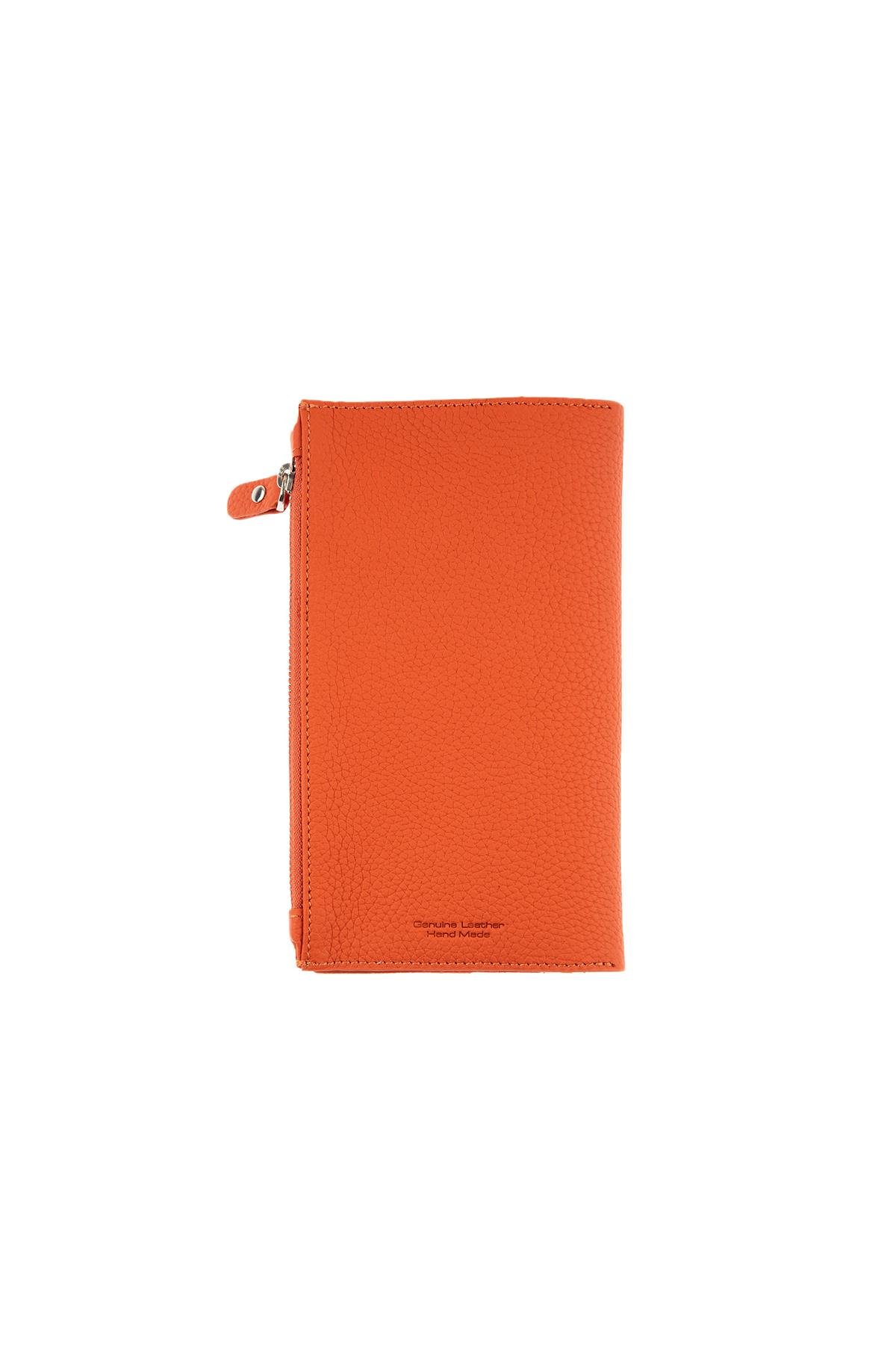 Orange Zipper Detailed Women's Leather Wallet