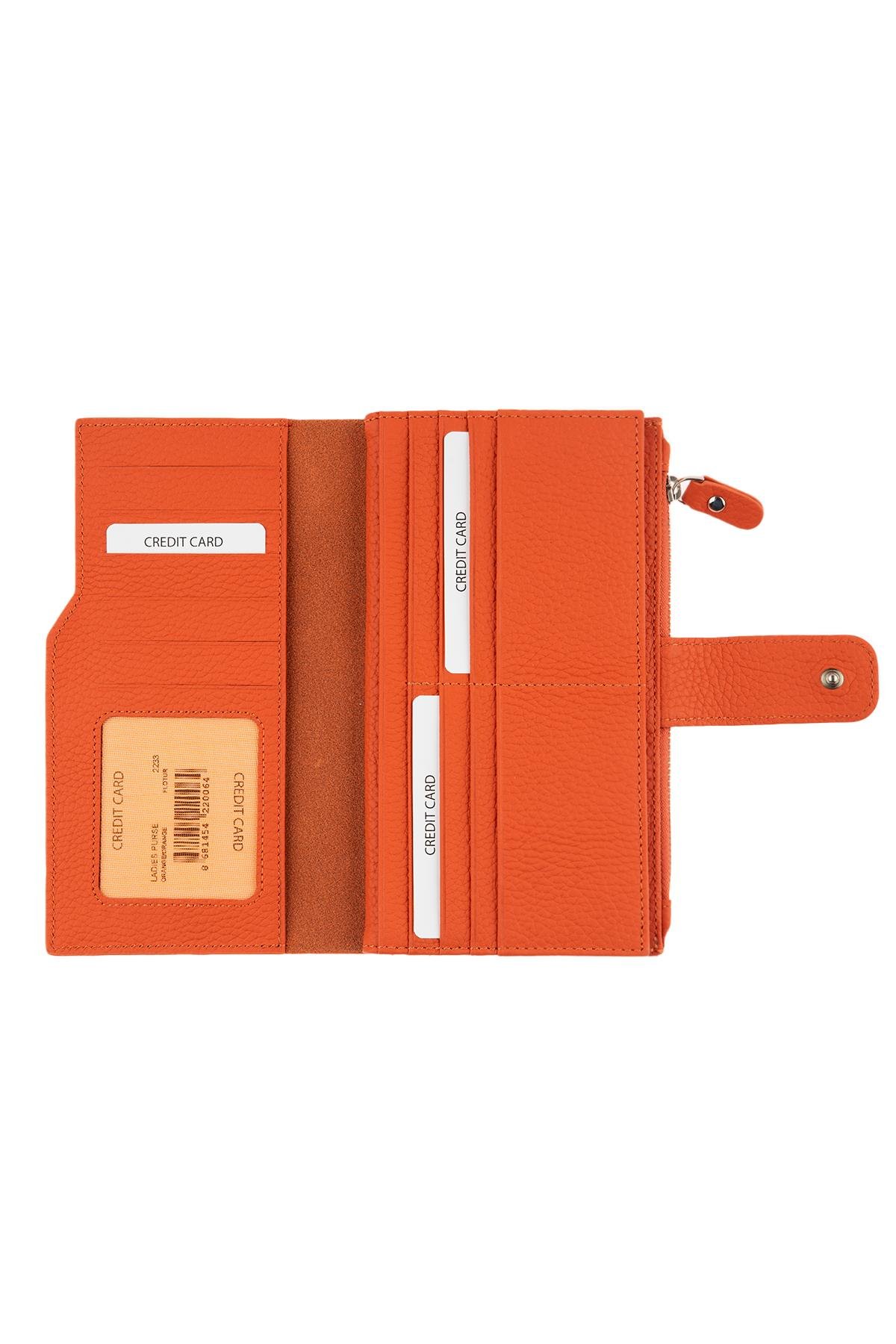 Orange Zipper Detailed Women's Leather Wallet