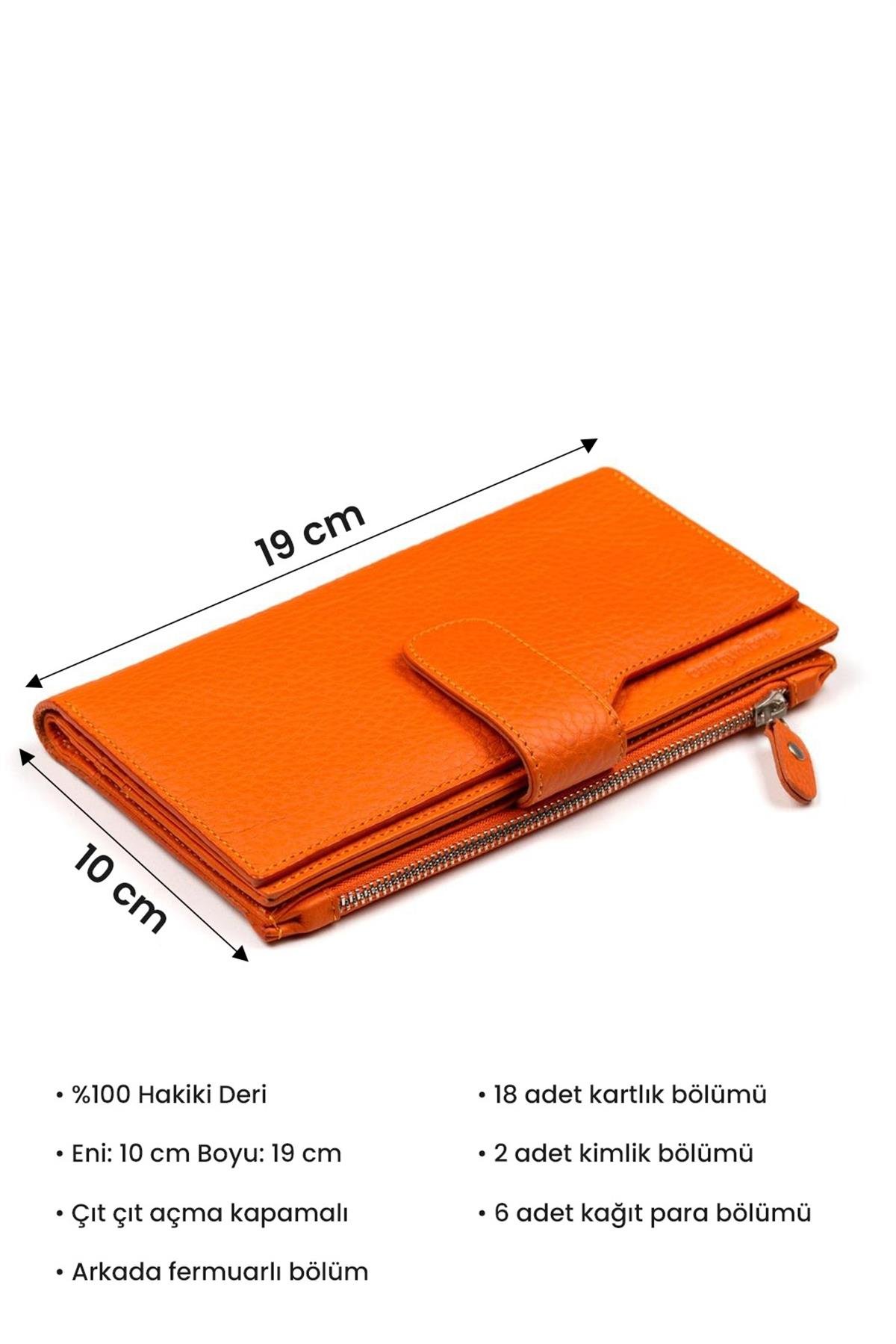 Orange Zipper Detailed Women's Leather Wallet