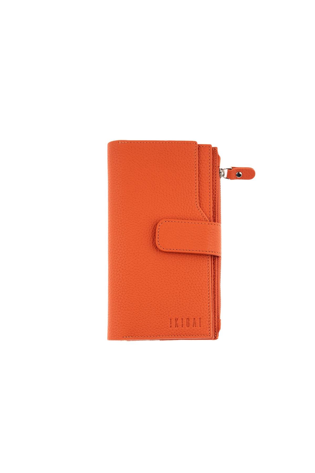 Orange Zipper Detailed Women's Leather Wallet