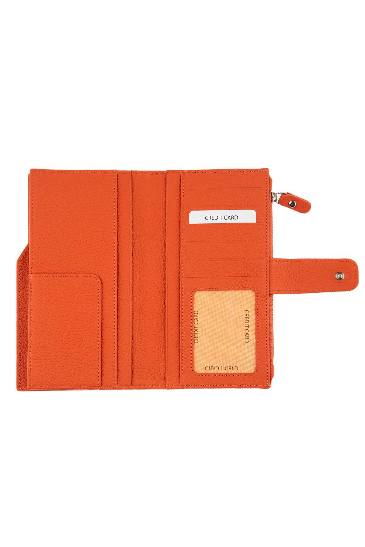 Orange Zipper Detailed Women's Leather Wallet