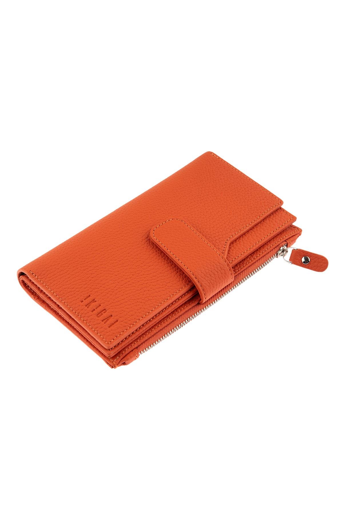 Orange Zipper Detailed Women's Leather Wallet