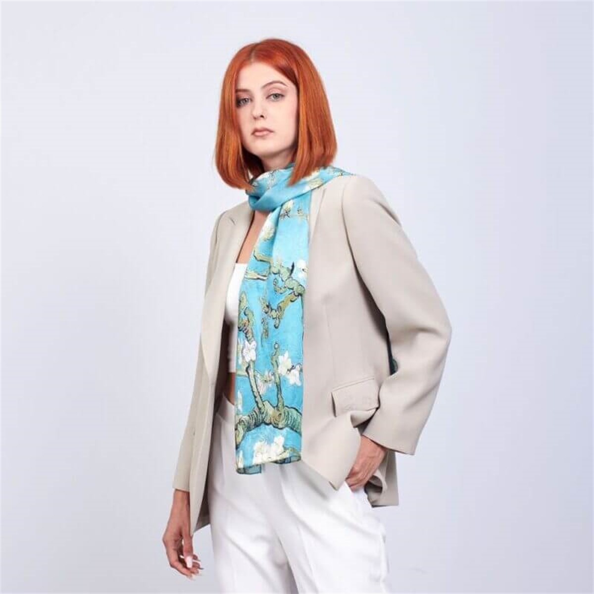 VAN GOGH ALMOND BLOSSOMS DESENLİ FULAR