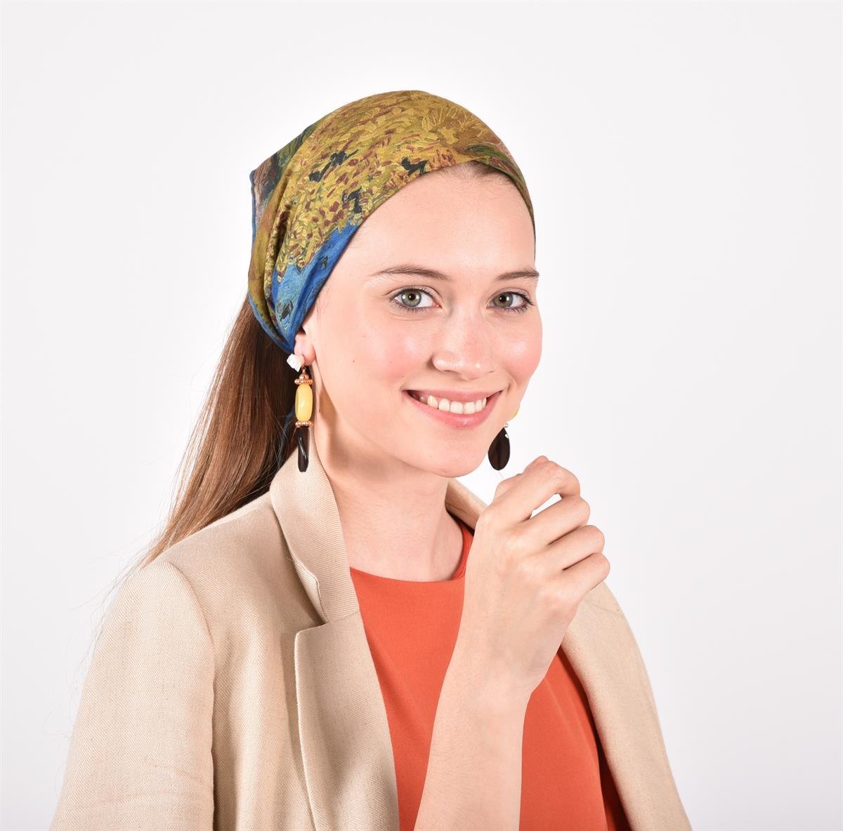 Van Gogh Wheatfield With Crows Desenli Renkli Çok Fonksiyonlu Renkli Kare 45x45 Bandana