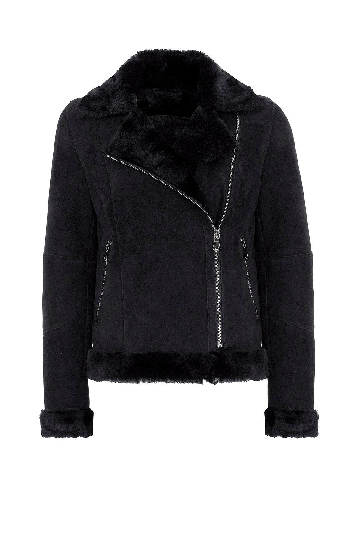Violet Black Zipper Biker Womens Genuine Fur Coat