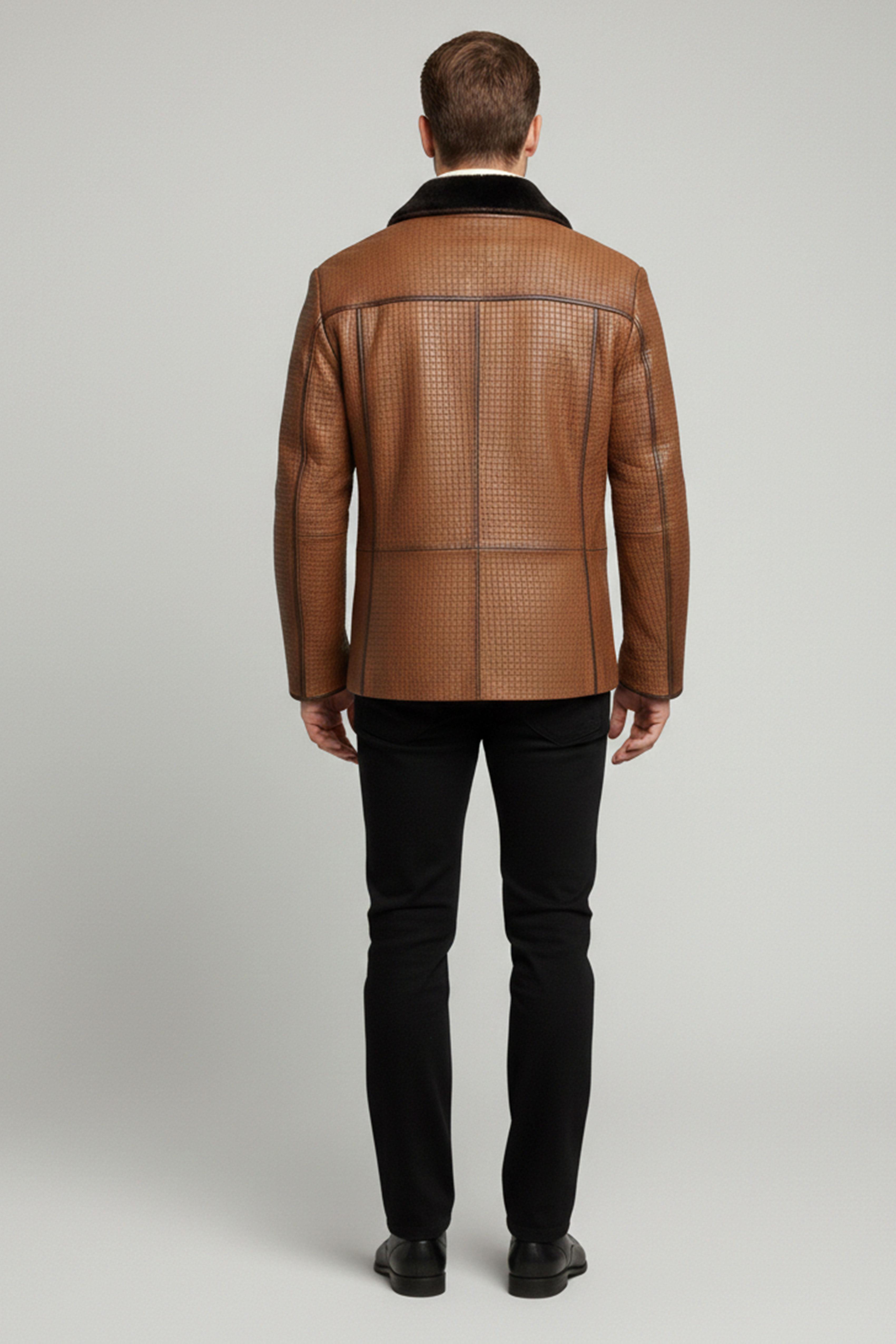 Viski Braxton İçi Kahve Tüylü Fermuarlı Süs Düğmeli Sıcak Tutan Hakiki Kürk Erkek Kaban