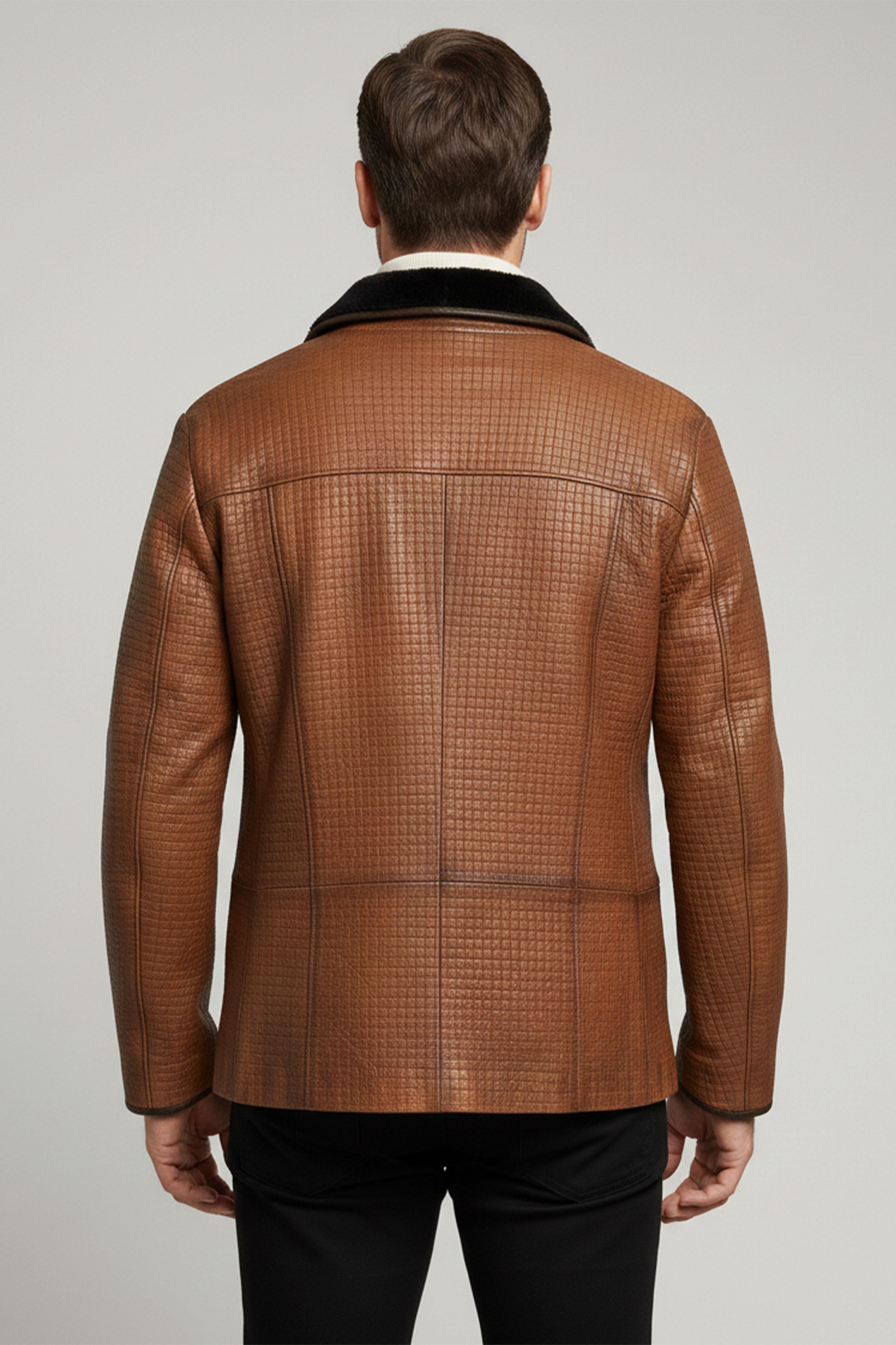 Viski Braxton İçi Kahve Tüylü Fermuarlı Süs Düğmeli Sıcak Tutan Hakiki Kürk Erkek Kaban